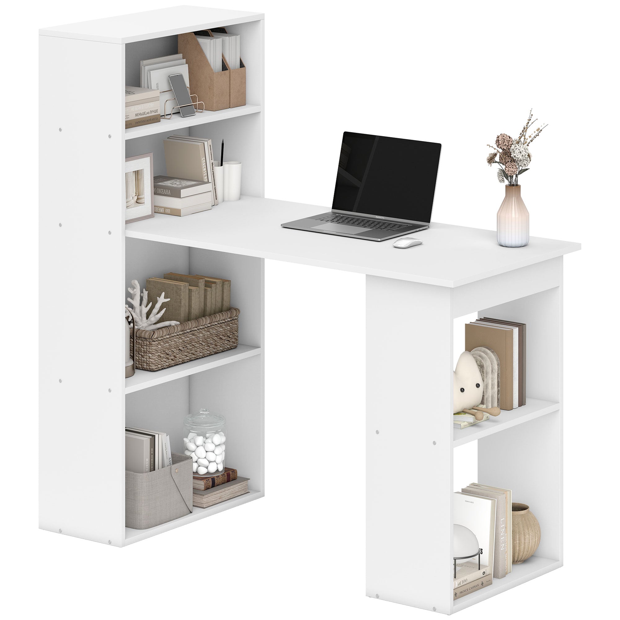 47" Computer Desk with Shelves - White Writing Workstation-Office Products > Office Furniture > Office Desks & Work Stations > Writing Desks-DECOROLALA