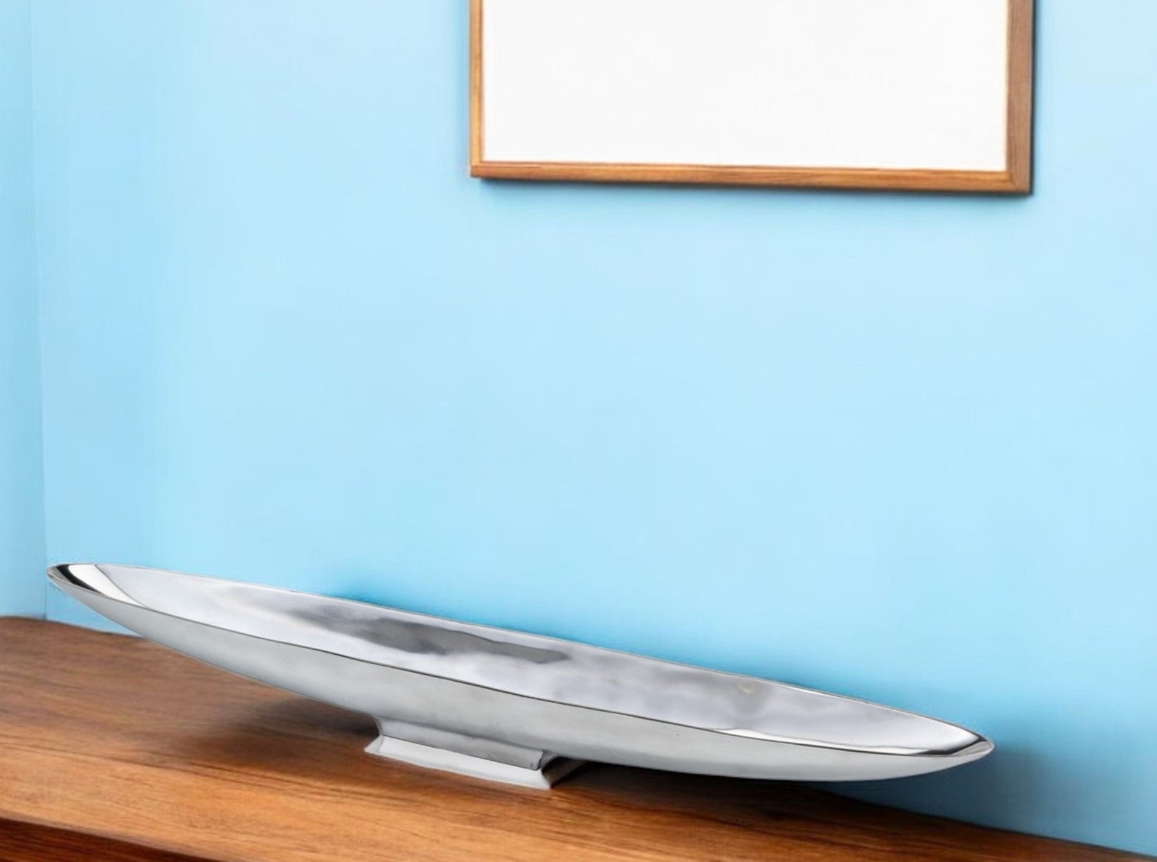 47" Contempo Shiny Silver Extra Large Long Boat Tray-Sculptures-DECOROLALA