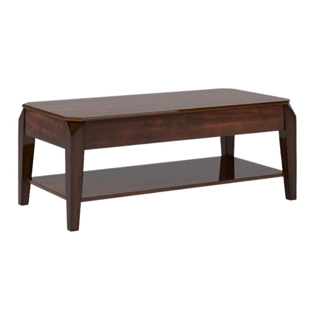 47" Dark Brown Wood Lift Top Coffee Table With Shelf-Coffee Tables-DECOROLALA