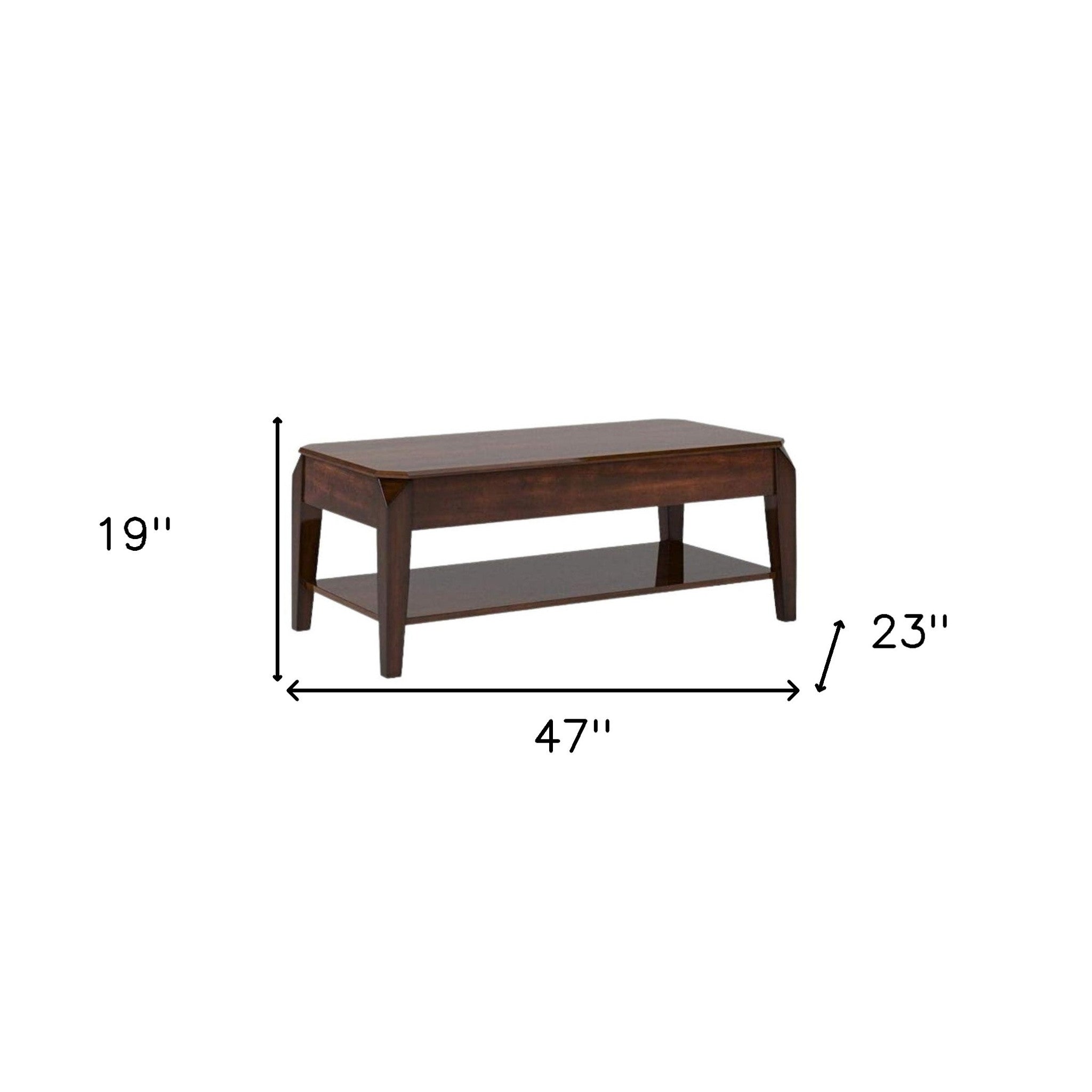 47" Dark Brown Wood Lift Top Coffee Table With Shelf-Coffee Tables-DECOROLALA