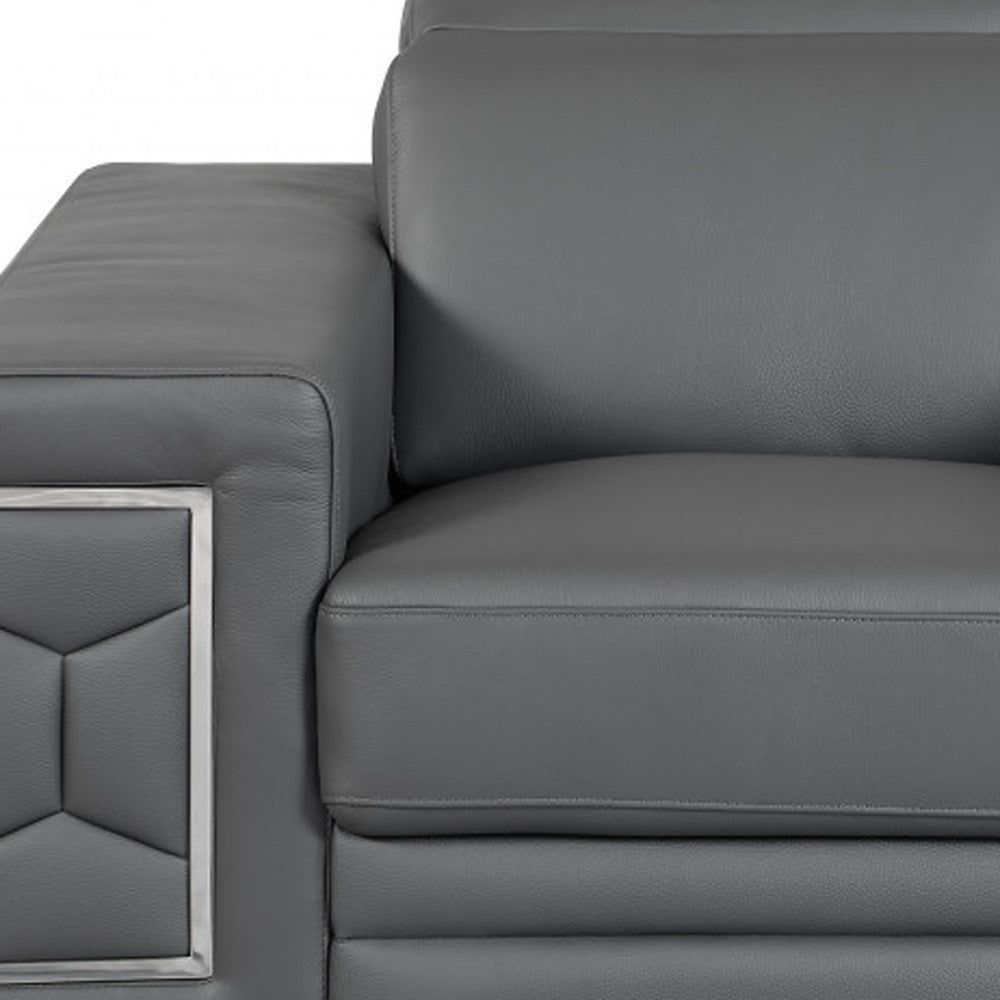 47" Dark Gray And Silver Genuine Leather Arm Chair-Accent Chairs-DECOROLALA