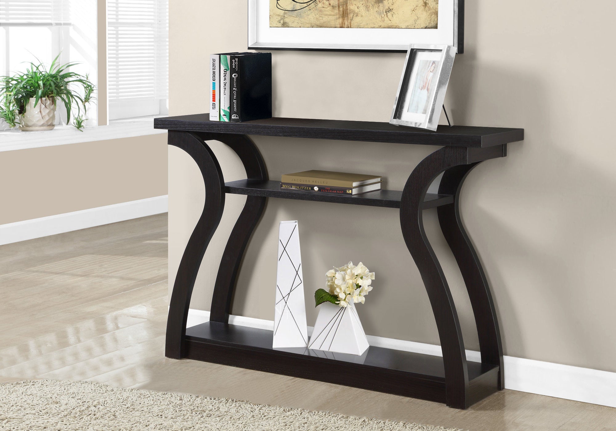 47" Espresso Floor Shelf Console Table With Storage-Console Tables-DECOROLALA