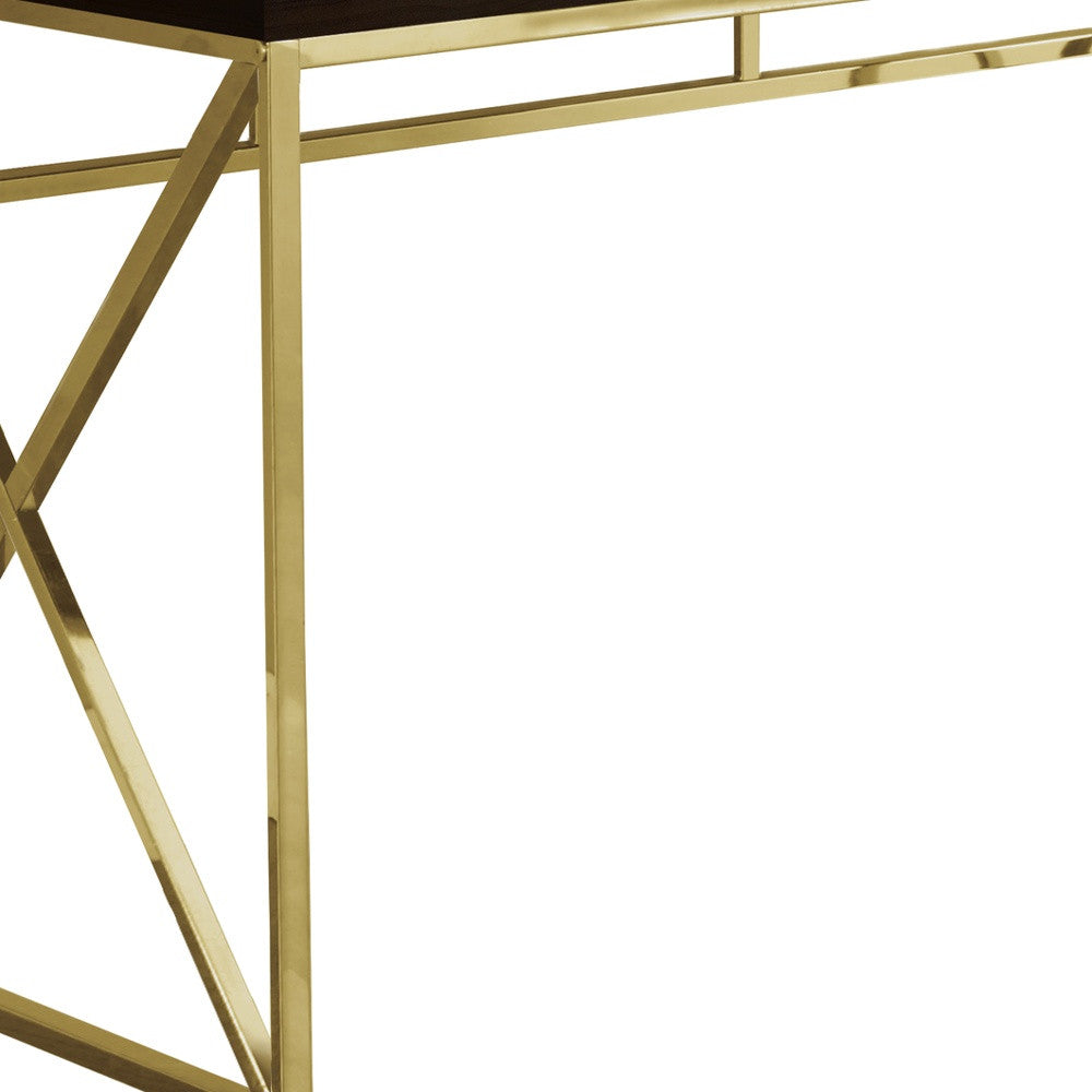 47" Espresso and Gold Writing Desk-Desks-DECOROLALA
