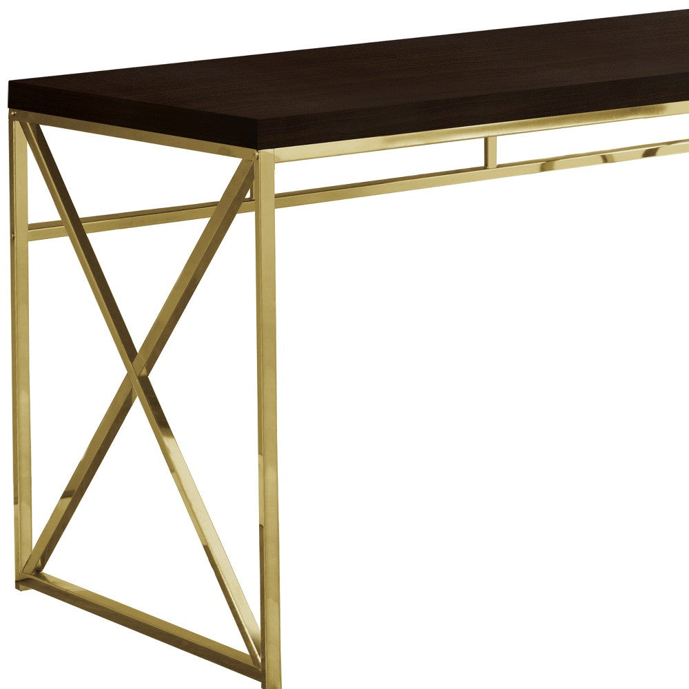 47" Espresso and Gold Writing Desk-Desks-DECOROLALA