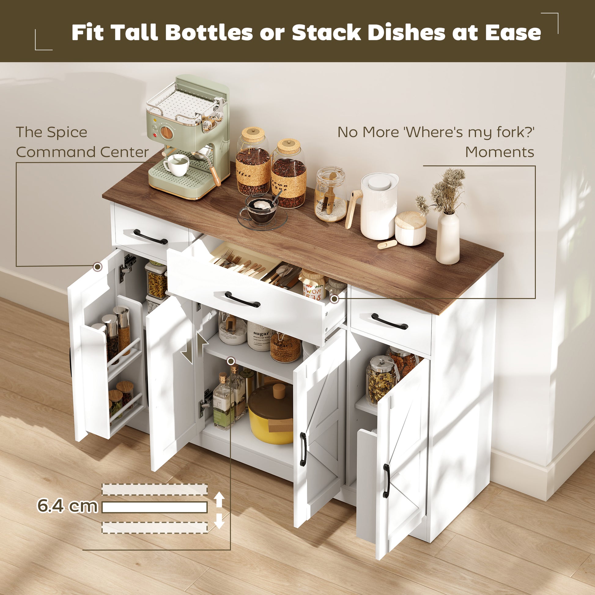 47" Farmhouse Buffet Cabinet - White & Walnut Sideboard-DECOROLALA
