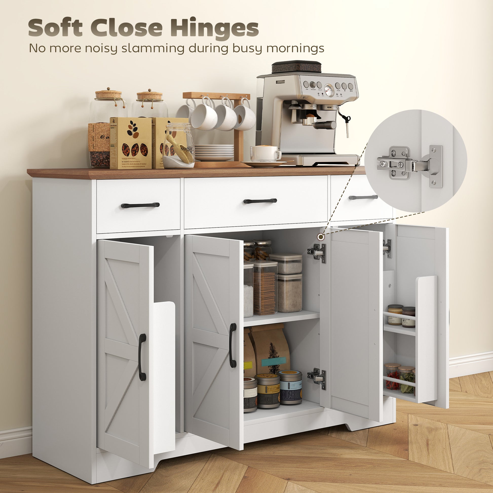 47" Farmhouse Buffet Cabinet - White & Walnut Sideboard-DECOROLALA