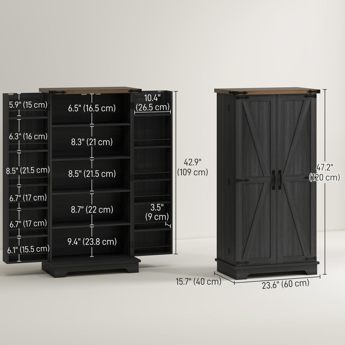 47" Farmhouse Kitchen Pantry Cabinet - Black Barn Door-Home Furnishings > Storage & Organization > Kitchen Pantry Cabinets-DECOROLALA