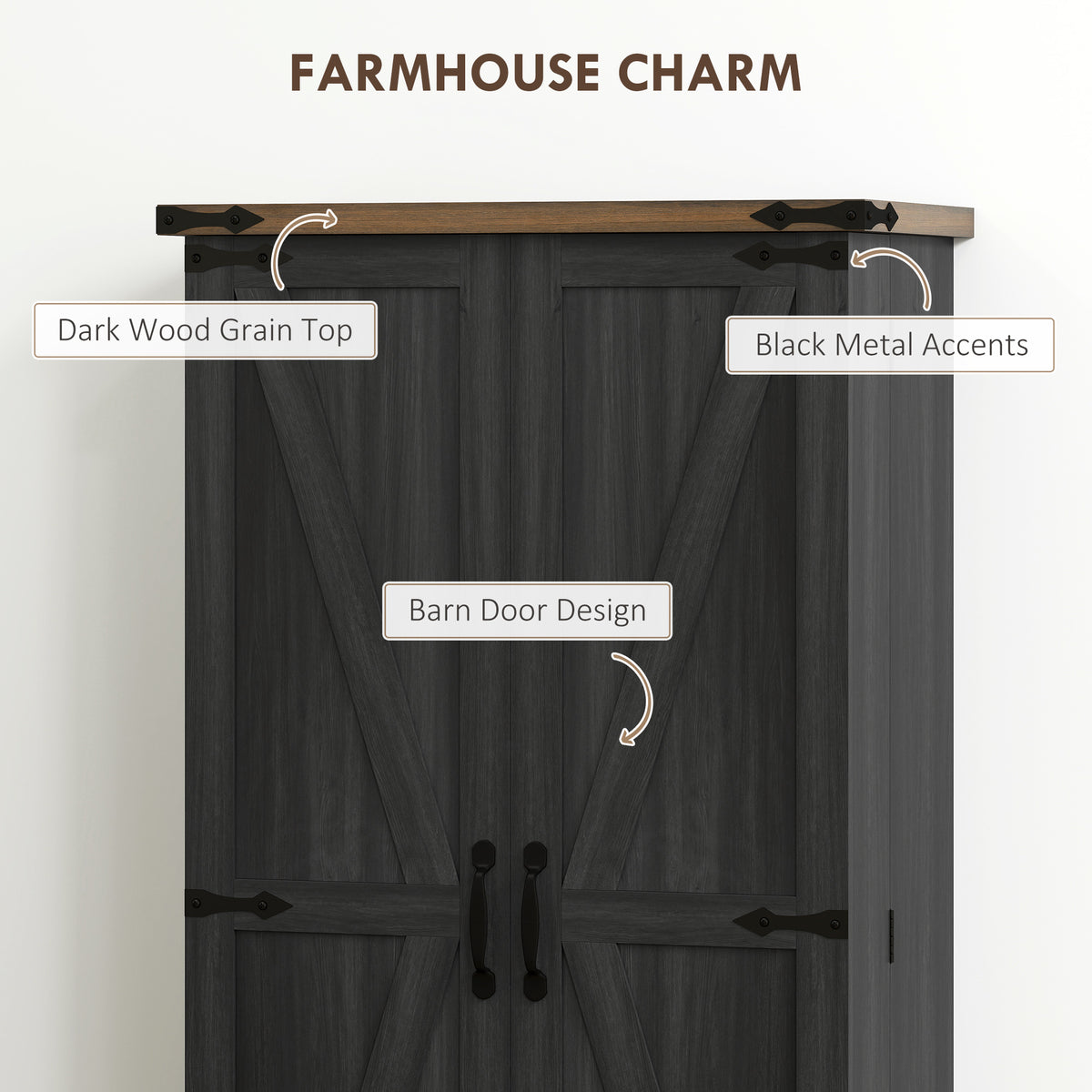 47" Farmhouse Kitchen Pantry Cabinet - Black Barn Door-Home Furnishings > Storage & Organization > Kitchen Pantry Cabinets-DECOROLALA