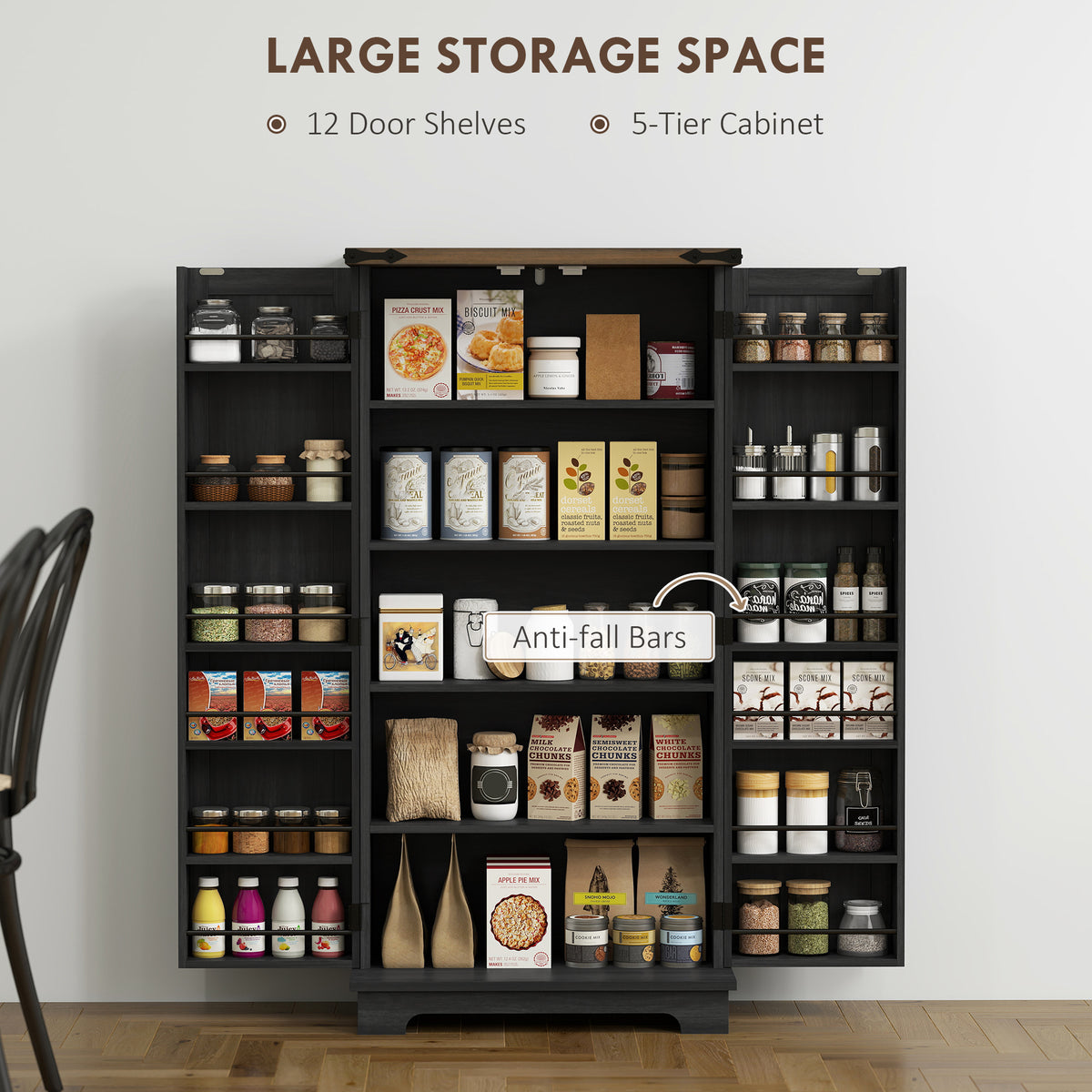 47" Farmhouse Kitchen Pantry Cabinet - Black Barn Door-Home Furnishings > Storage & Organization > Kitchen Pantry Cabinets-DECOROLALA