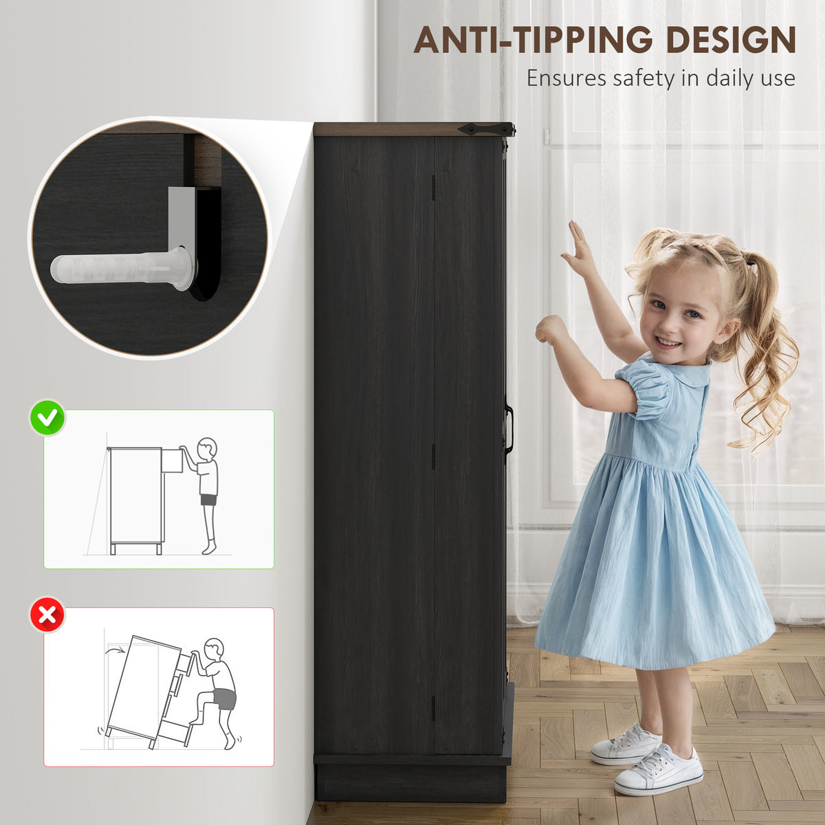 47" Farmhouse Kitchen Pantry Cabinet - Black Barn Door-Home Furnishings > Storage & Organization > Kitchen Pantry Cabinets-DECOROLALA