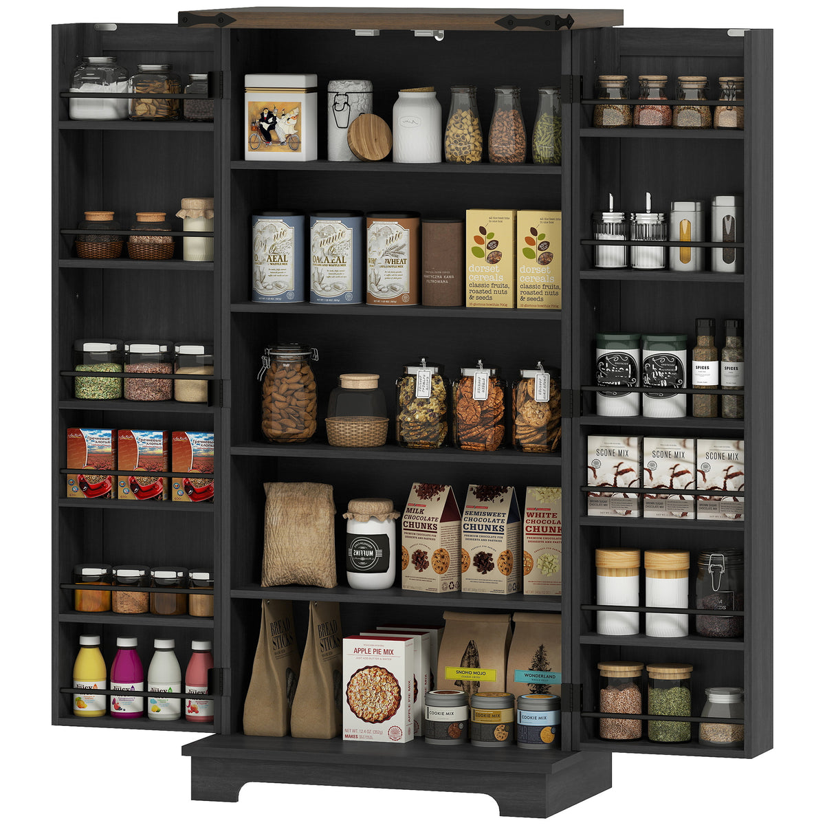 47" Farmhouse Kitchen Pantry Cabinet - Black Barn Door-Home Furnishings > Storage & Organization > Kitchen Pantry Cabinets-DECOROLALA