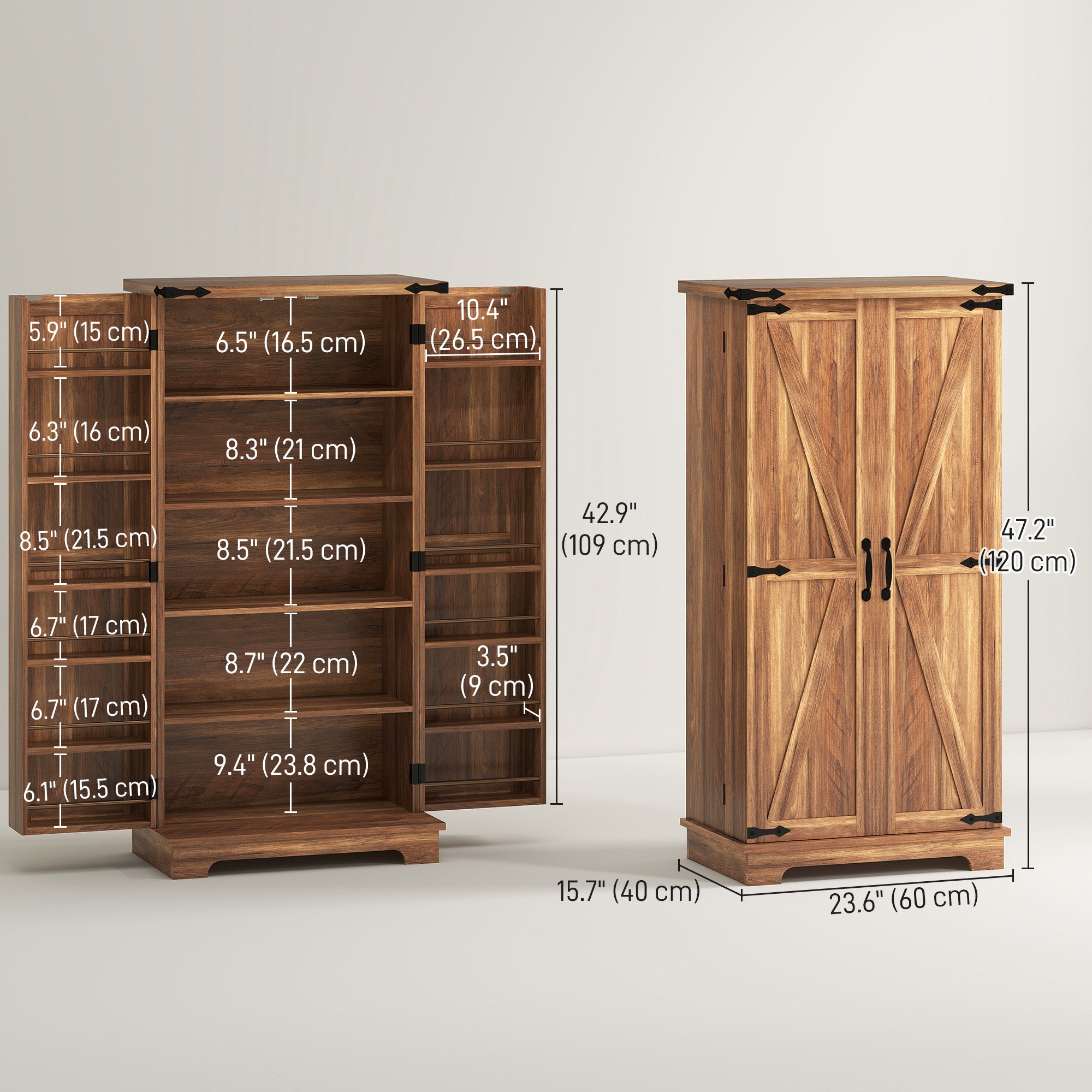47" Farmhouse Kitchen Pantry Cabinet - Brown Barn Door-Home Furnishings > Storage & Organization > Kitchen Pantry Cabinets-DECOROLALA