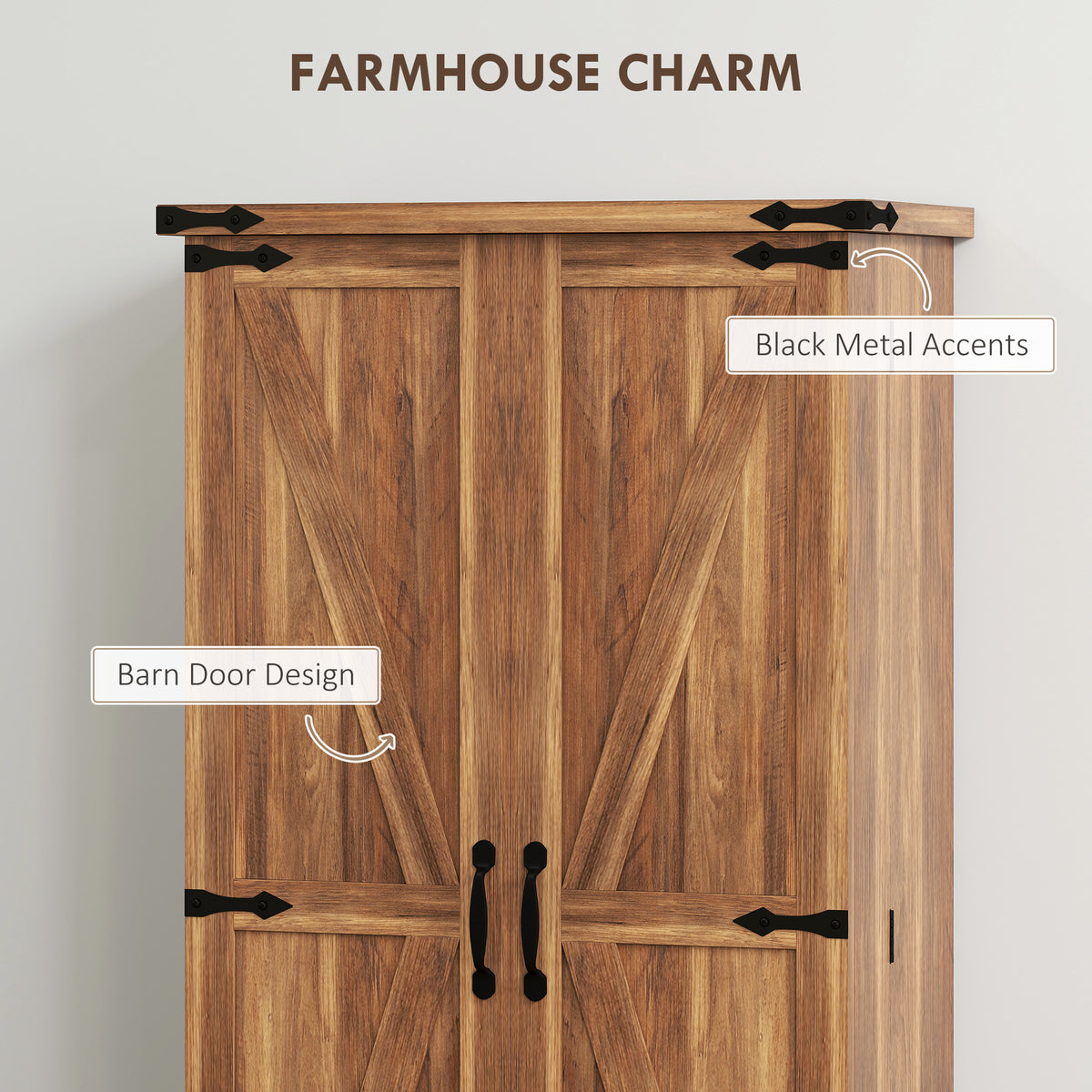 47" Farmhouse Kitchen Pantry Cabinet - Brown Barn Door-Home Furnishings > Storage & Organization > Kitchen Pantry Cabinets-DECOROLALA