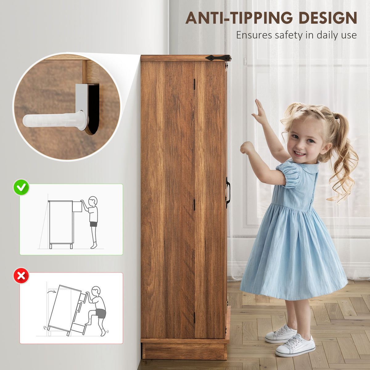 47" Farmhouse Kitchen Pantry Cabinet - Brown Barn Door-Home Furnishings > Storage & Organization > Kitchen Pantry Cabinets-DECOROLALA