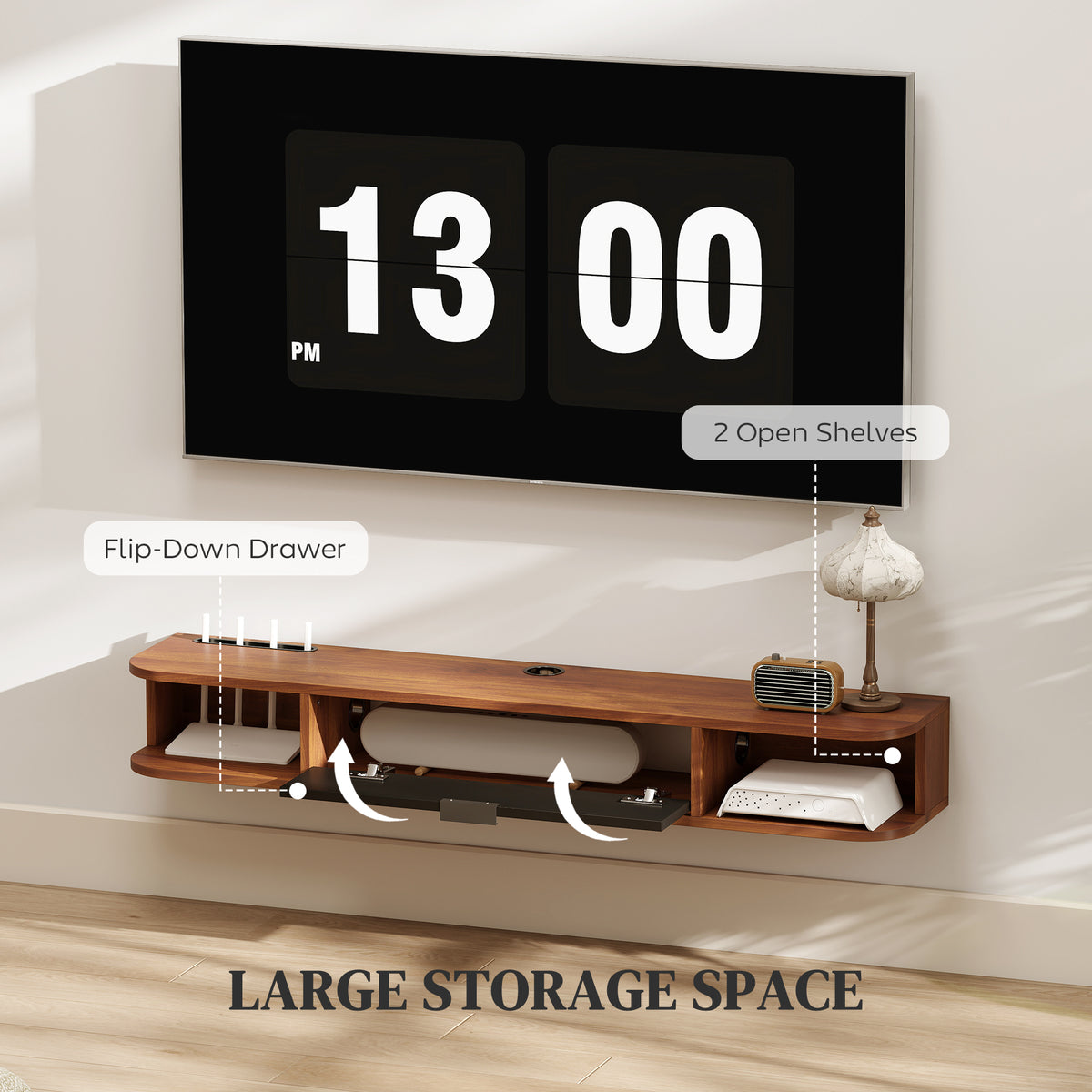 47" Floating TV Stand - Wall Mounted Media Console Walnut-Home Furnishings > Living Room Furniture > TV¬†Stands-DECOROLALA