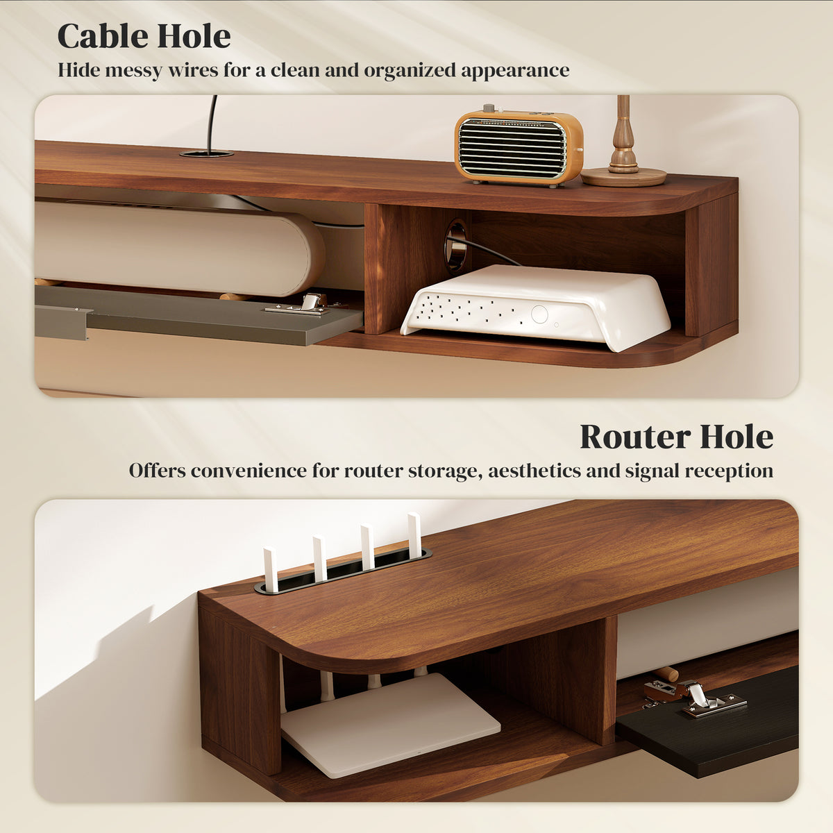 47" Floating TV Stand - Wall Mounted Media Console Walnut-Home Furnishings > Living Room Furniture > TV¬†Stands-DECOROLALA