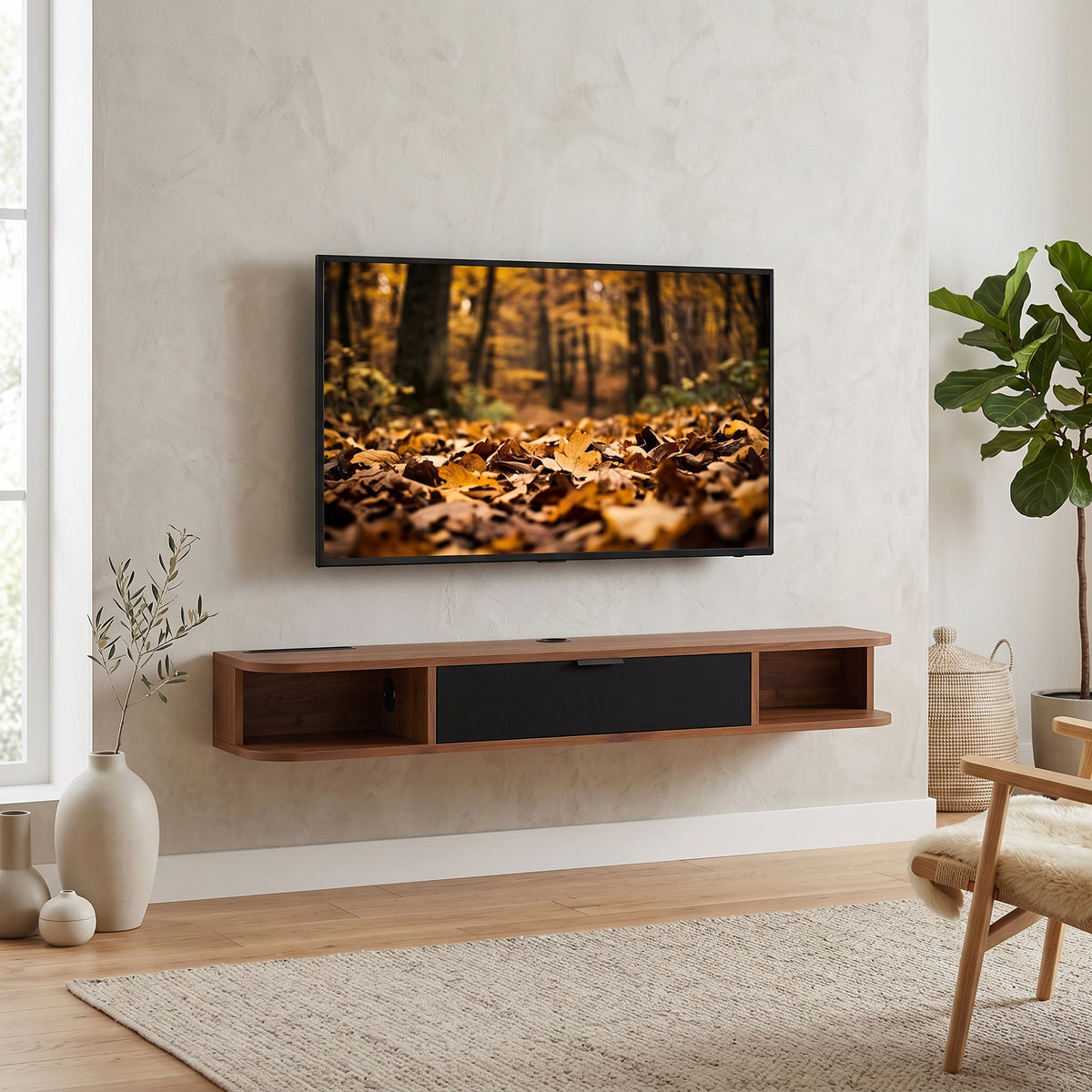 47" Floating TV Stand - Wall Mounted Media Console Walnut-Home Furnishings > Living Room Furniture > TV¬†Stands-DECOROLALA