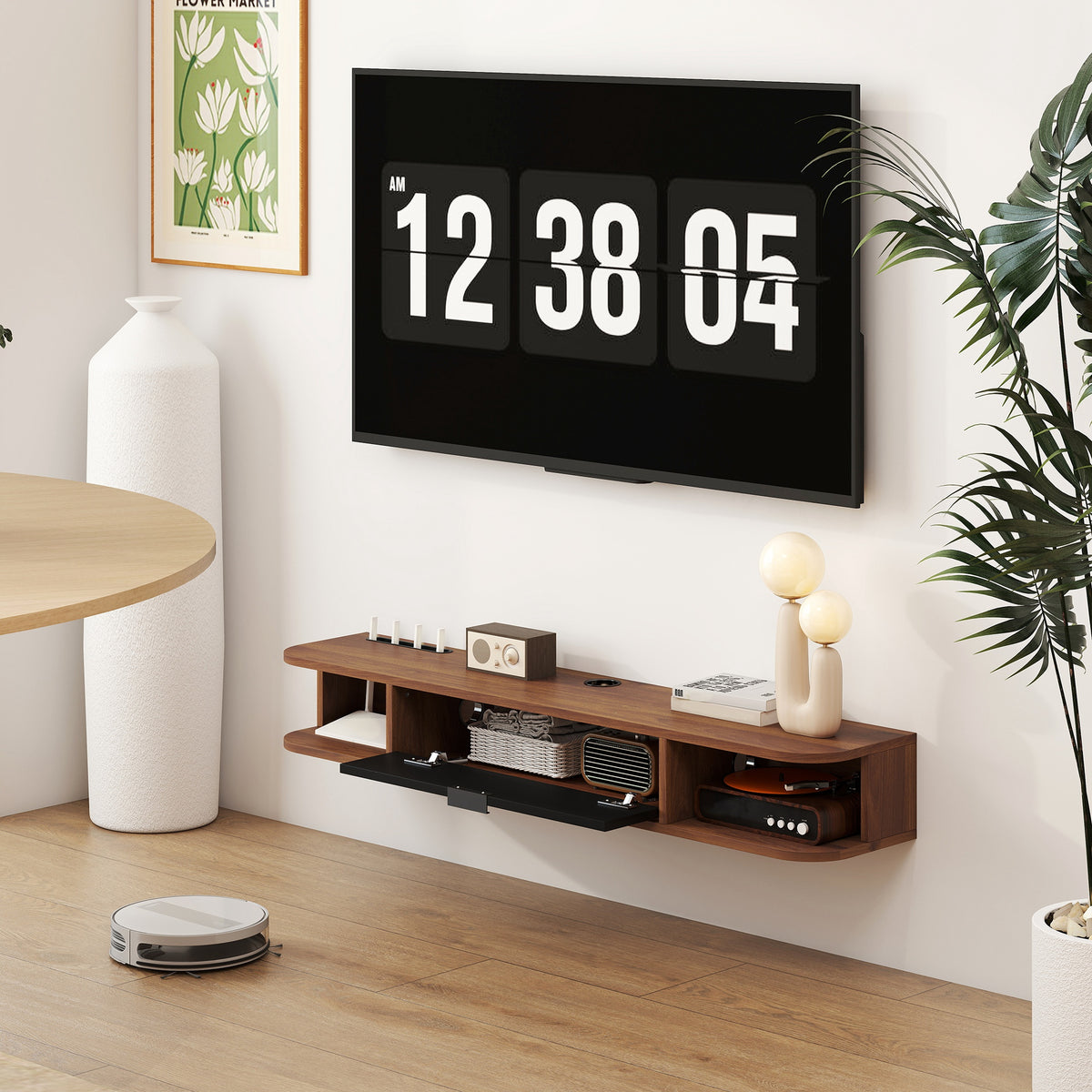 47" Floating TV Stand - Wall Mounted Media Console Walnut-Home Furnishings > Living Room Furniture > TV¬†Stands-DECOROLALA