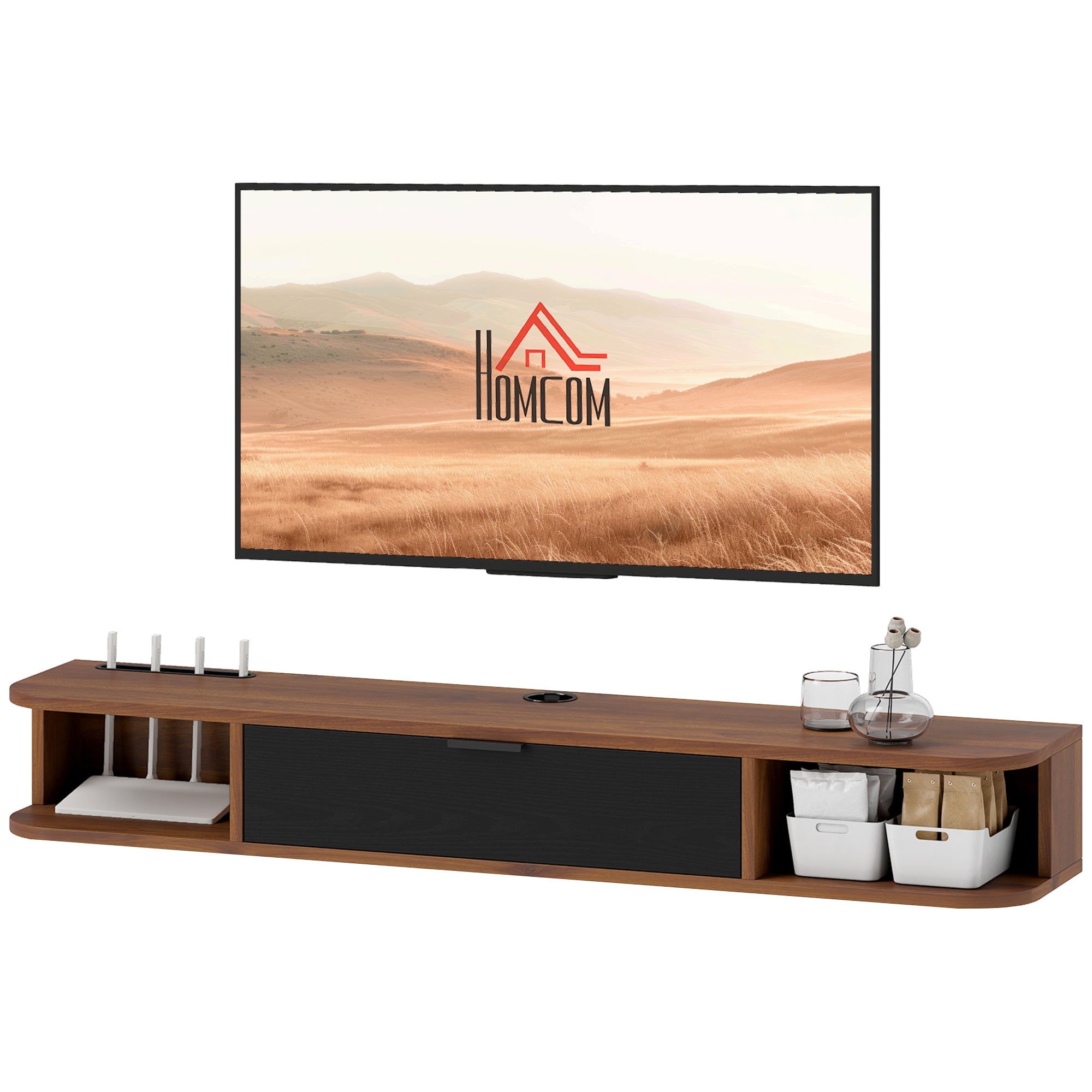 47" Floating TV Stand - Wall Mounted Media Console Walnut-Home Furnishings > Living Room Furniture > TV¬†Stands-DECOROLALA