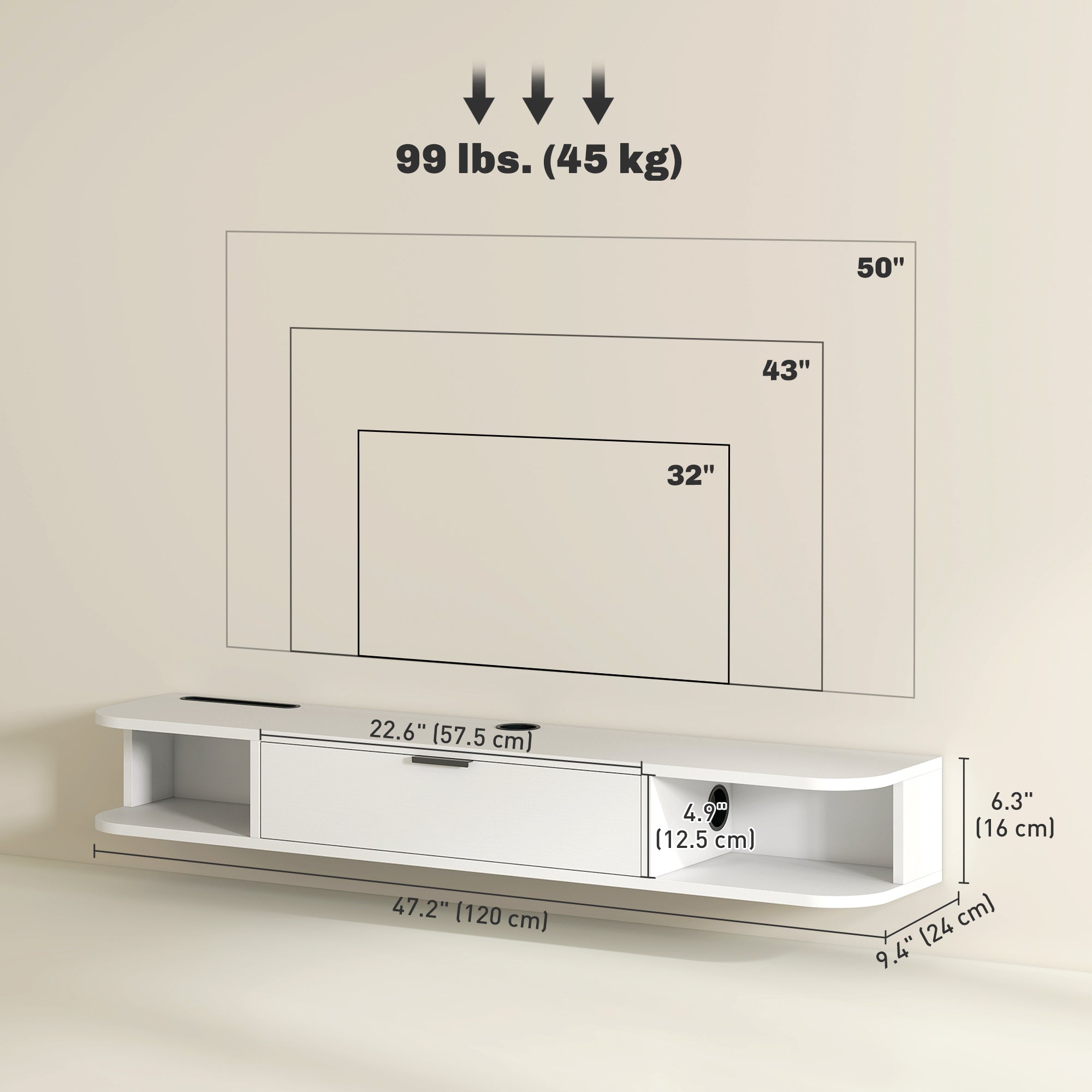 47" Floating TV Stand - Wall Mounted Media Console White-Home Furnishings > Living Room Furniture > TV¬†Stands-DECOROLALA