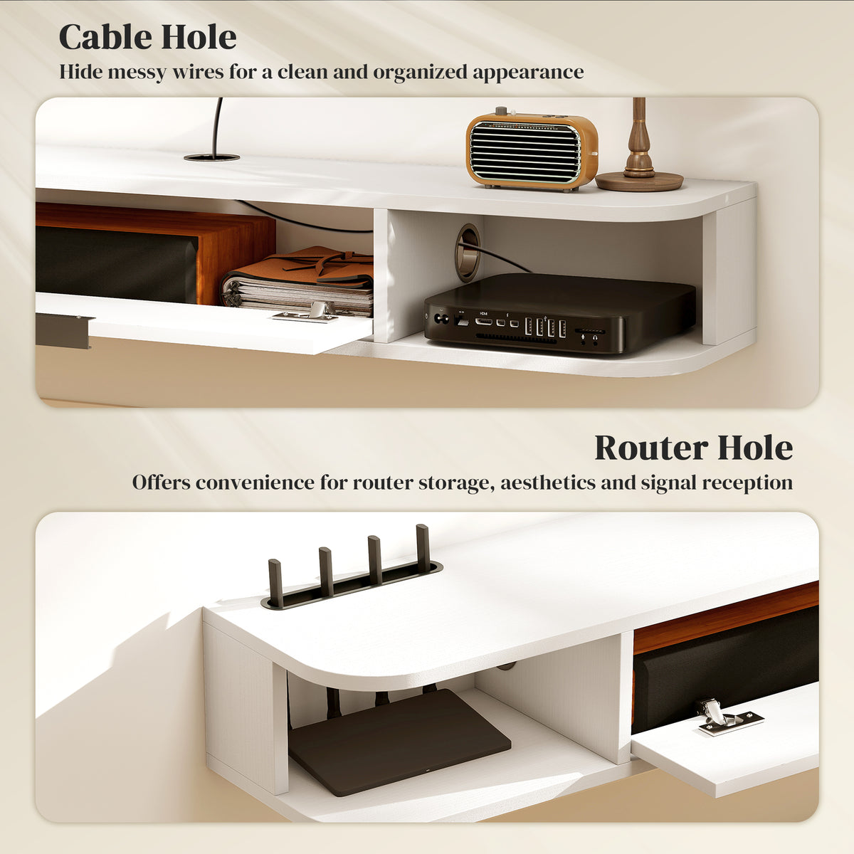 47" Floating TV Stand - Wall Mounted Media Console White-Home Furnishings > Living Room Furniture > TV¬†Stands-DECOROLALA