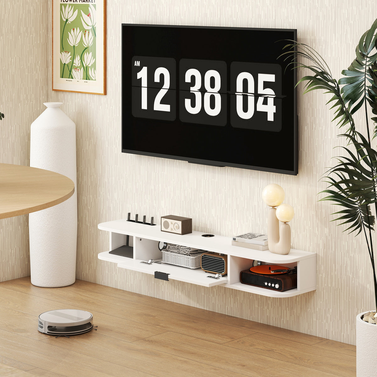 47" Floating TV Stand - Wall Mounted Media Console White-Home Furnishings > Living Room Furniture > TV¬†Stands-DECOROLALA