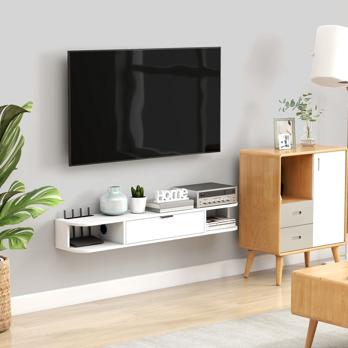 47" Floating TV Stand - Wall Mounted Media Console White-Home Furnishings > Living Room Furniture > TV¬†Stands-DECOROLALA
