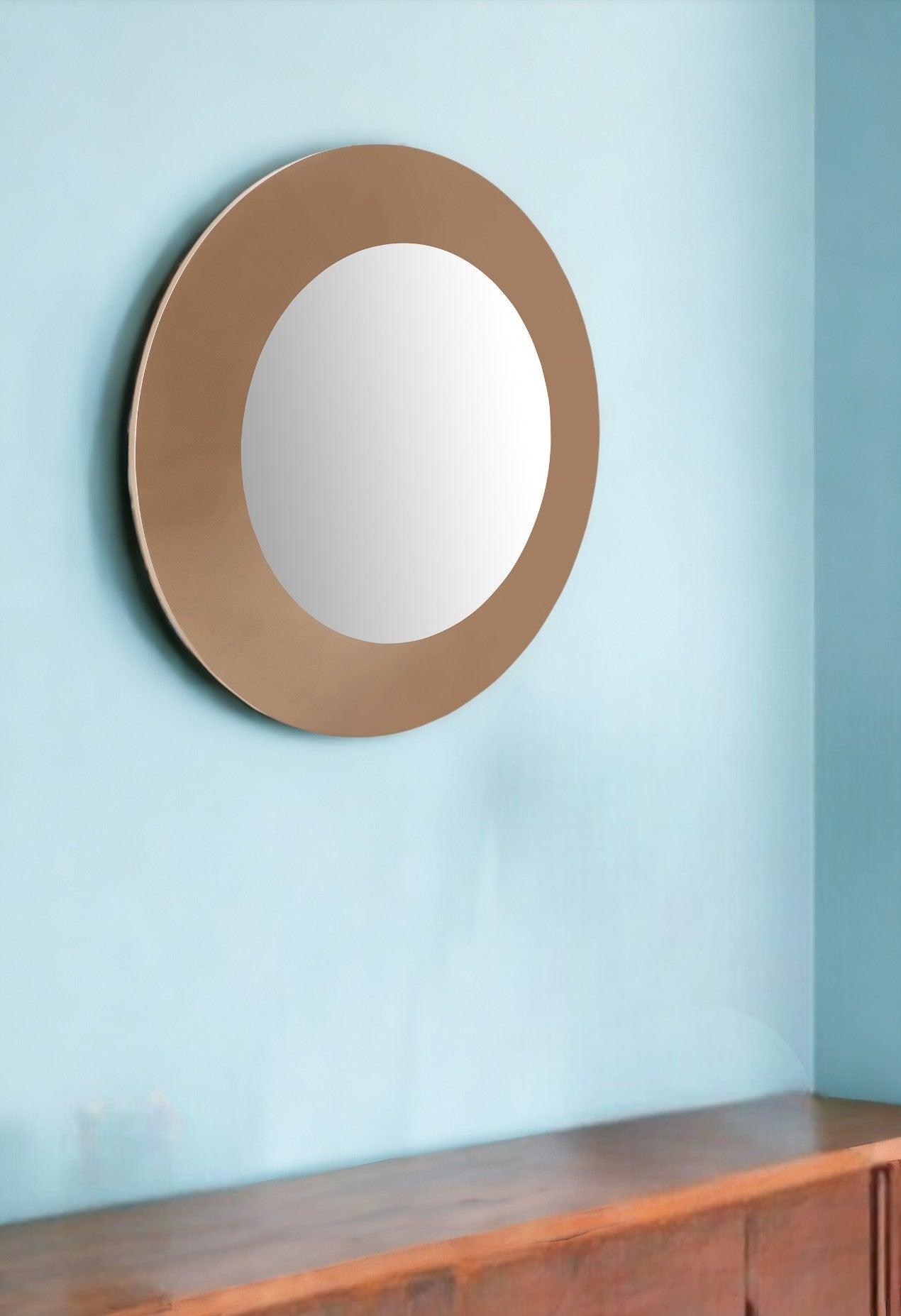 47" Gold Round Wood Framed Accent Mirror-Mirrors-DECOROLALA