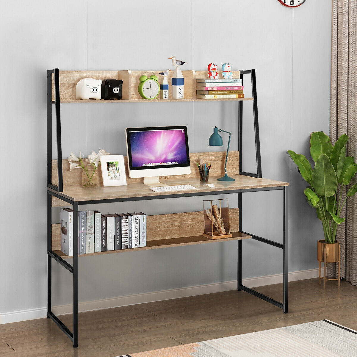 Computer Aide Table 47-Inch Computer Desk Writing Study Table Workstation-Natural – DECOROLALA