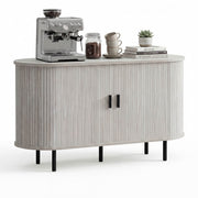 47 Inch Fluted Sideboard Buffet Cabinet with Tambour Sliding Doors and Metal Legs-Grey-Sideboards & Buffets-DECOROLALA
