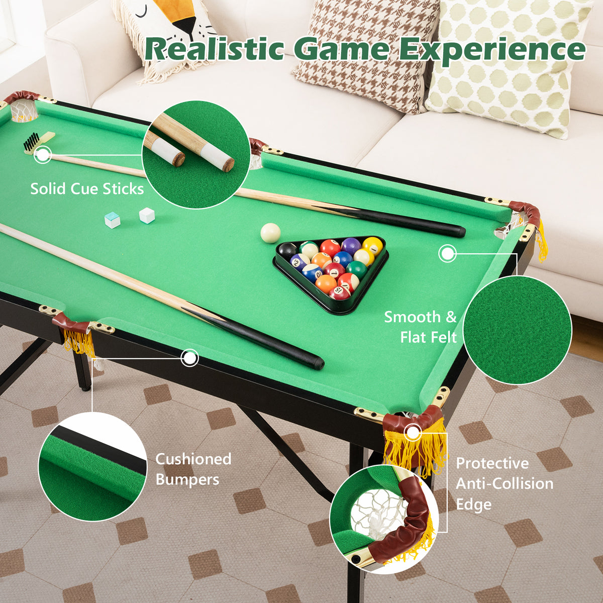 47 Inch Folding Billiard Table with Cues and Brush Chalk