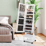 47 Inch Lockable Jewelry Cabinet Armoire with 3-Color LED Lights-White-Jewelry Armoires-DECOROLALA