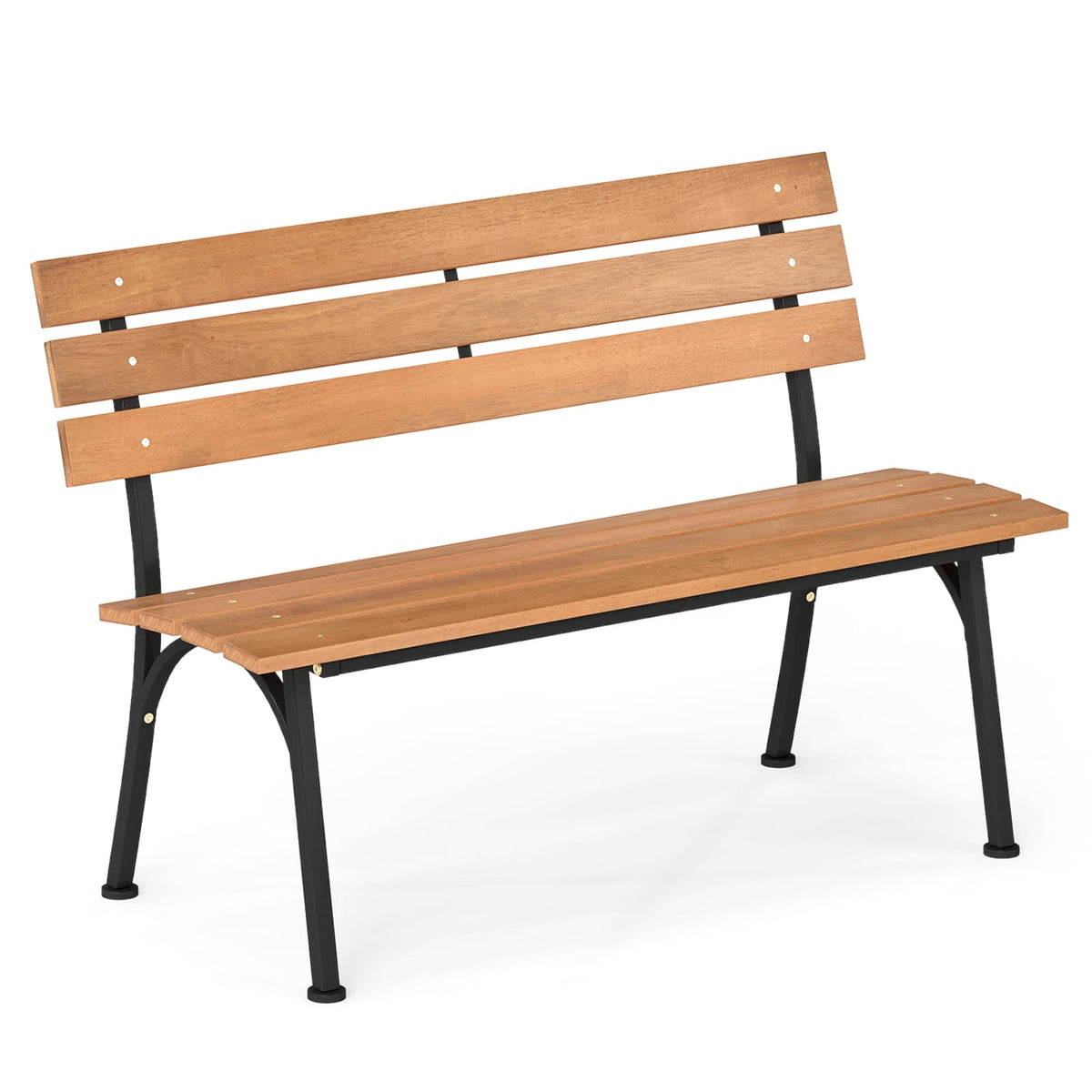47 Inch Outdoor Acacia Wood Bench with Metal Frame and Slatted Seat-Outdoor Benches-DECOROLALA