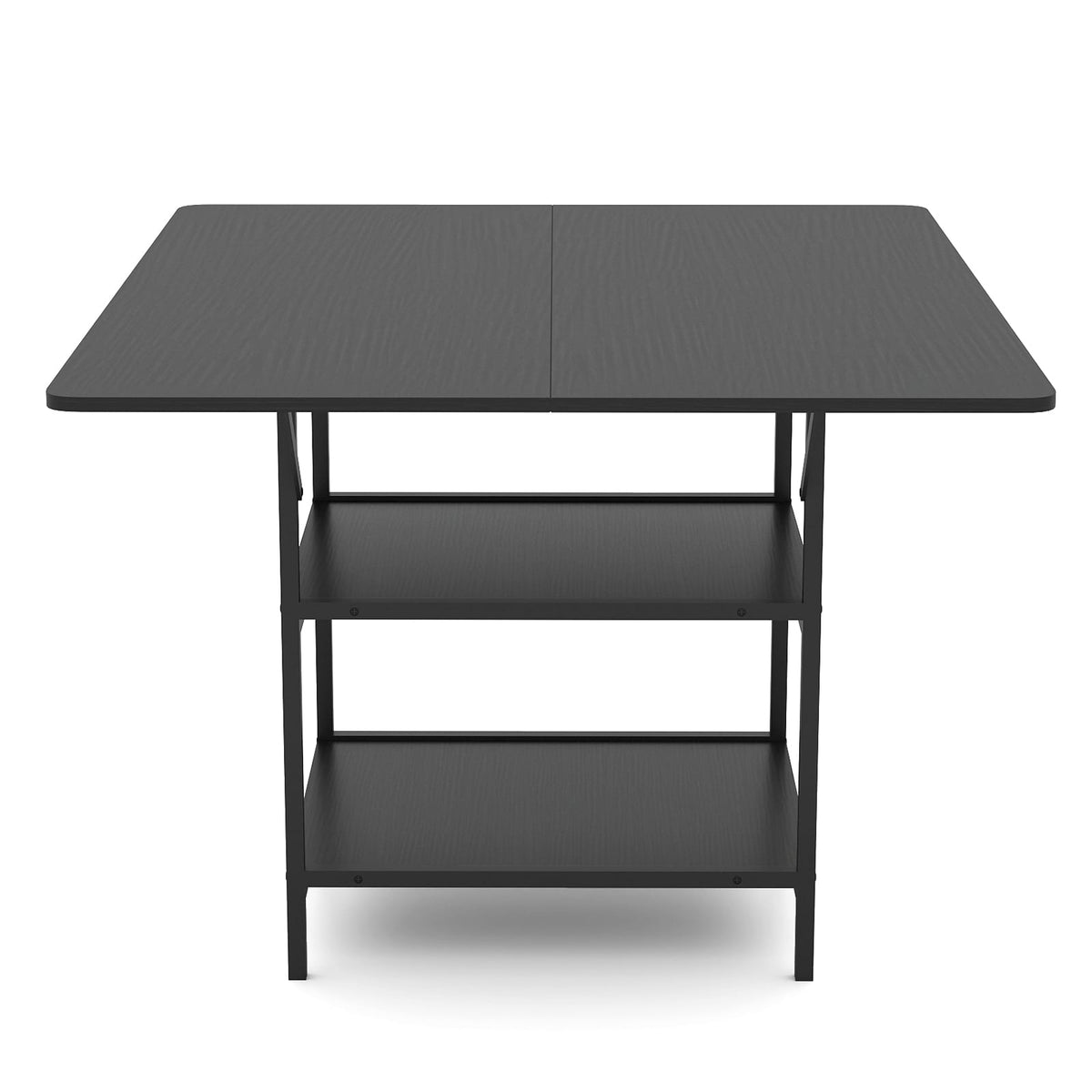 47 Inch Rectangular Dining Table with 2 Open Storage Shelves and Sturdy Metal Legs for 4-6-Black-Dining Tables-DECOROLALA