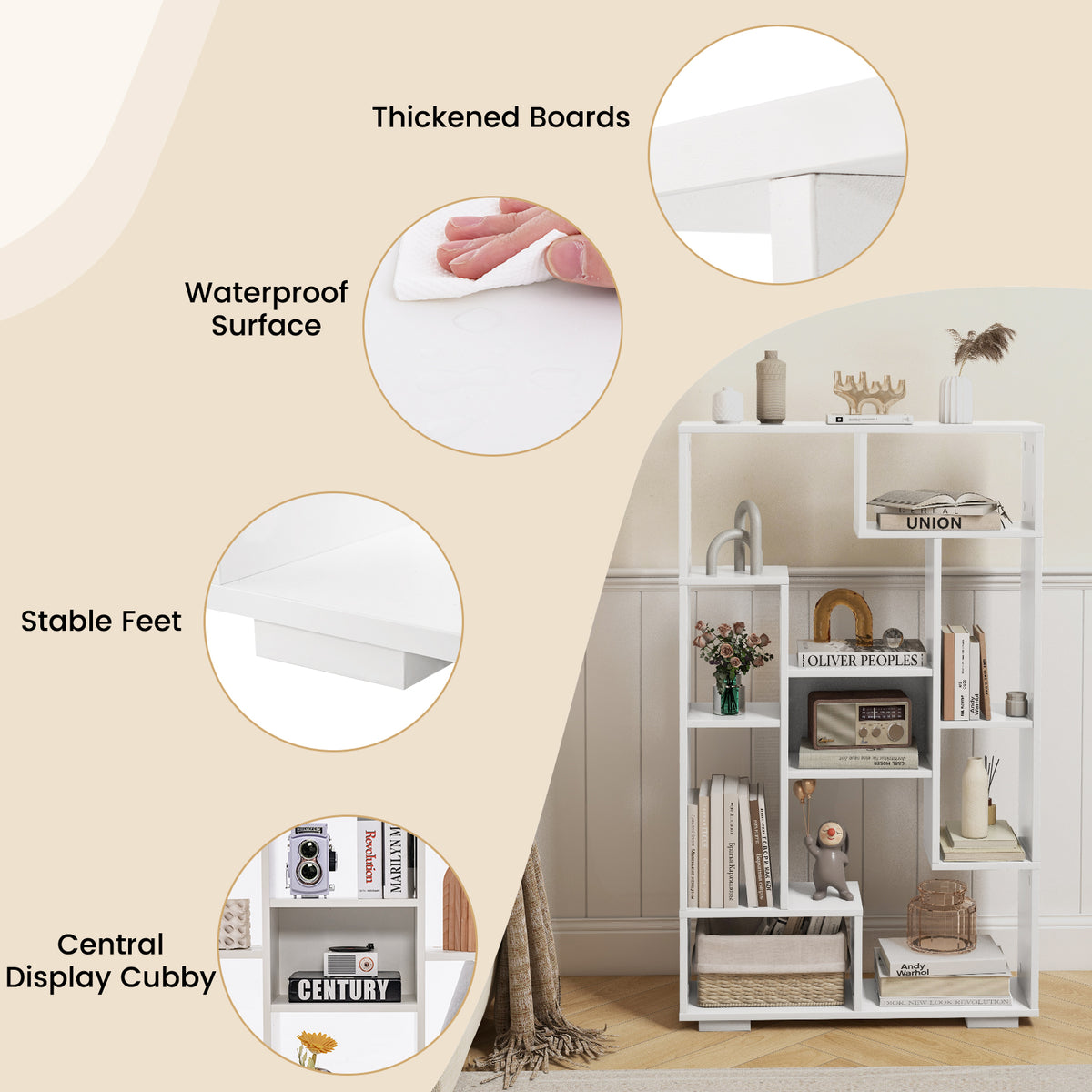 47-Inch Tall Bookshelf for Home Office Living Room-White-Bookcases-DECOROLALA