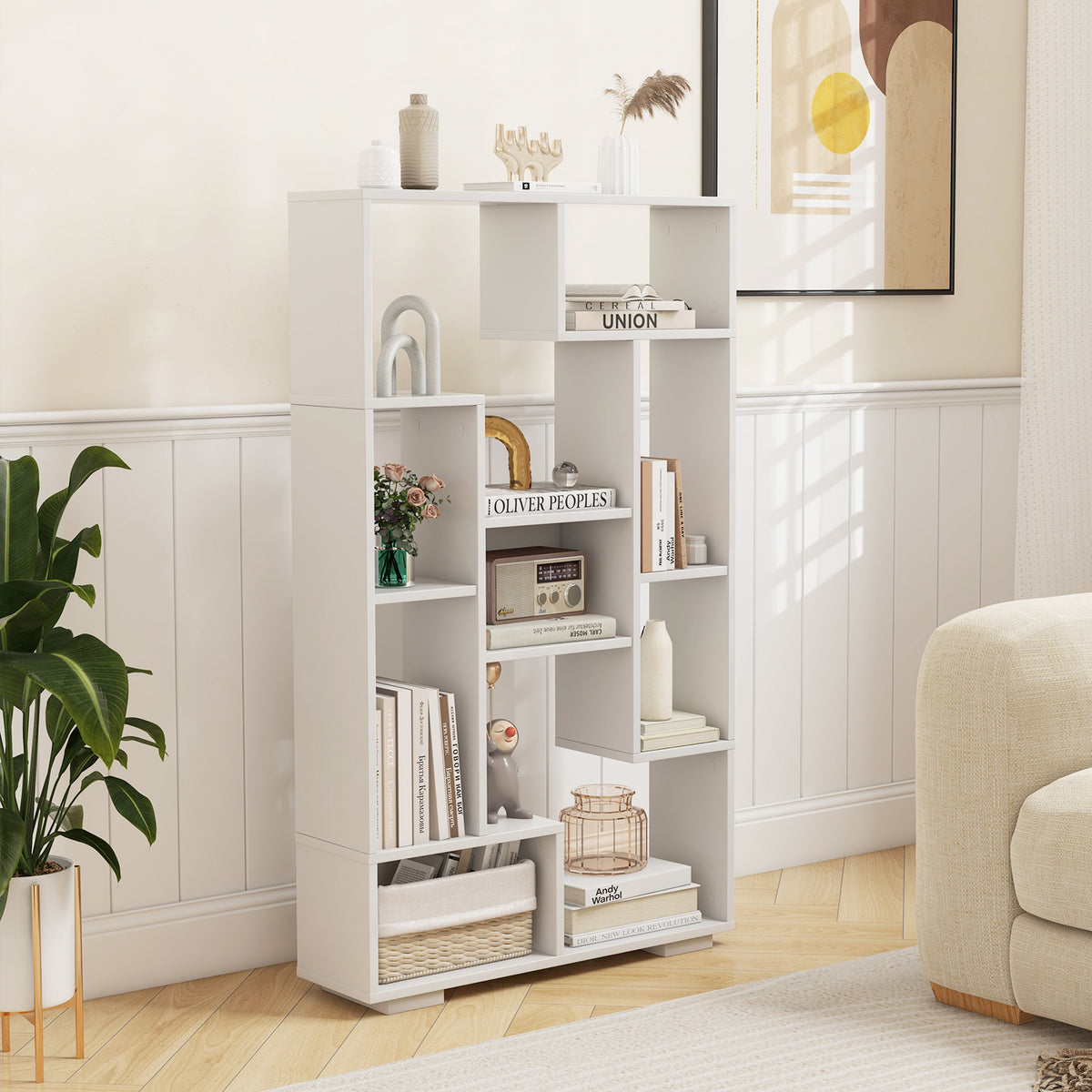 47-Inch Tall Bookshelf for Home Office Living Room-White-Bookcases-DECOROLALA