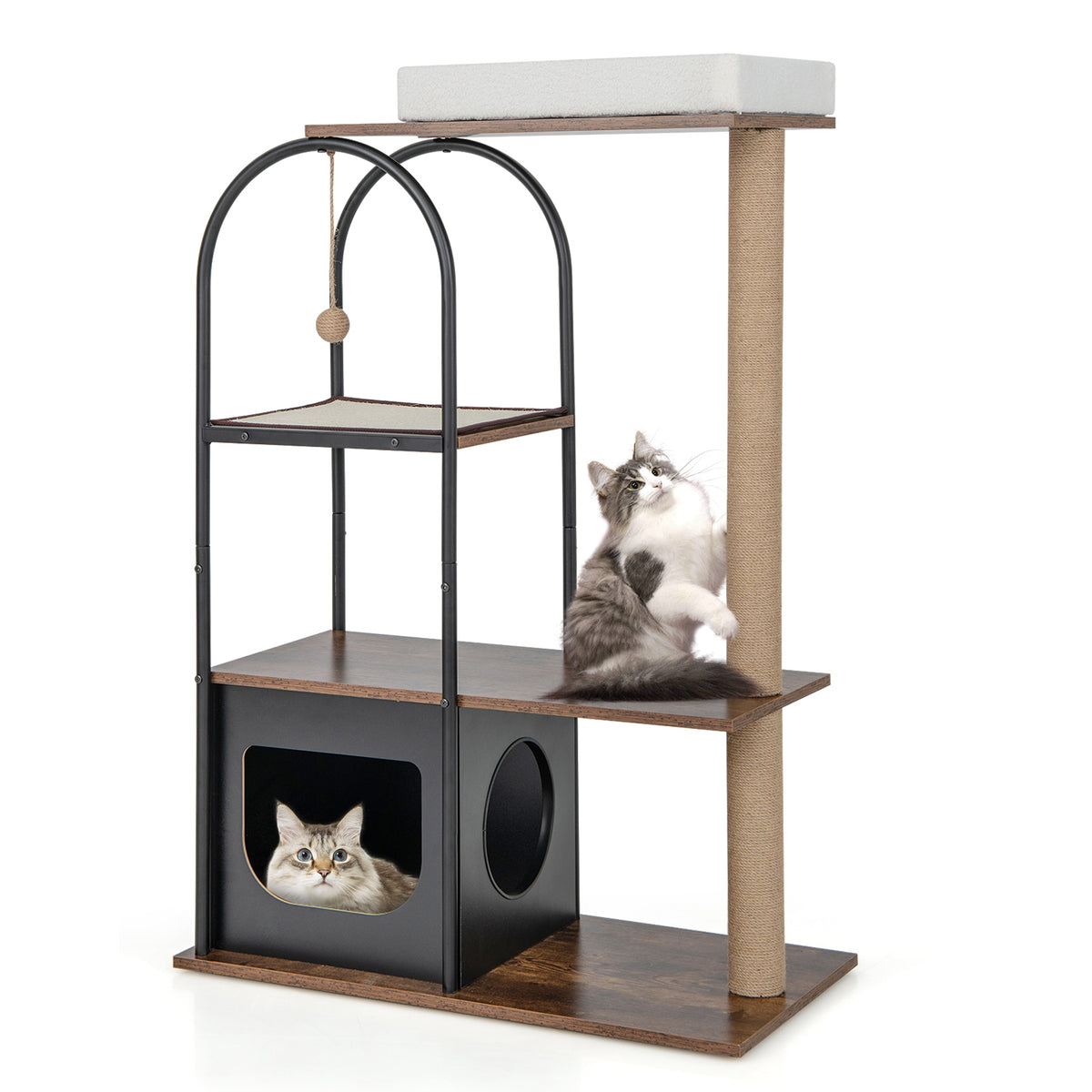 47 Inch Tall Cat Tree Tower Top Perch Cat Bed with Metal Frame-Black-Cat Trees & Scratchers-DECOROLALA