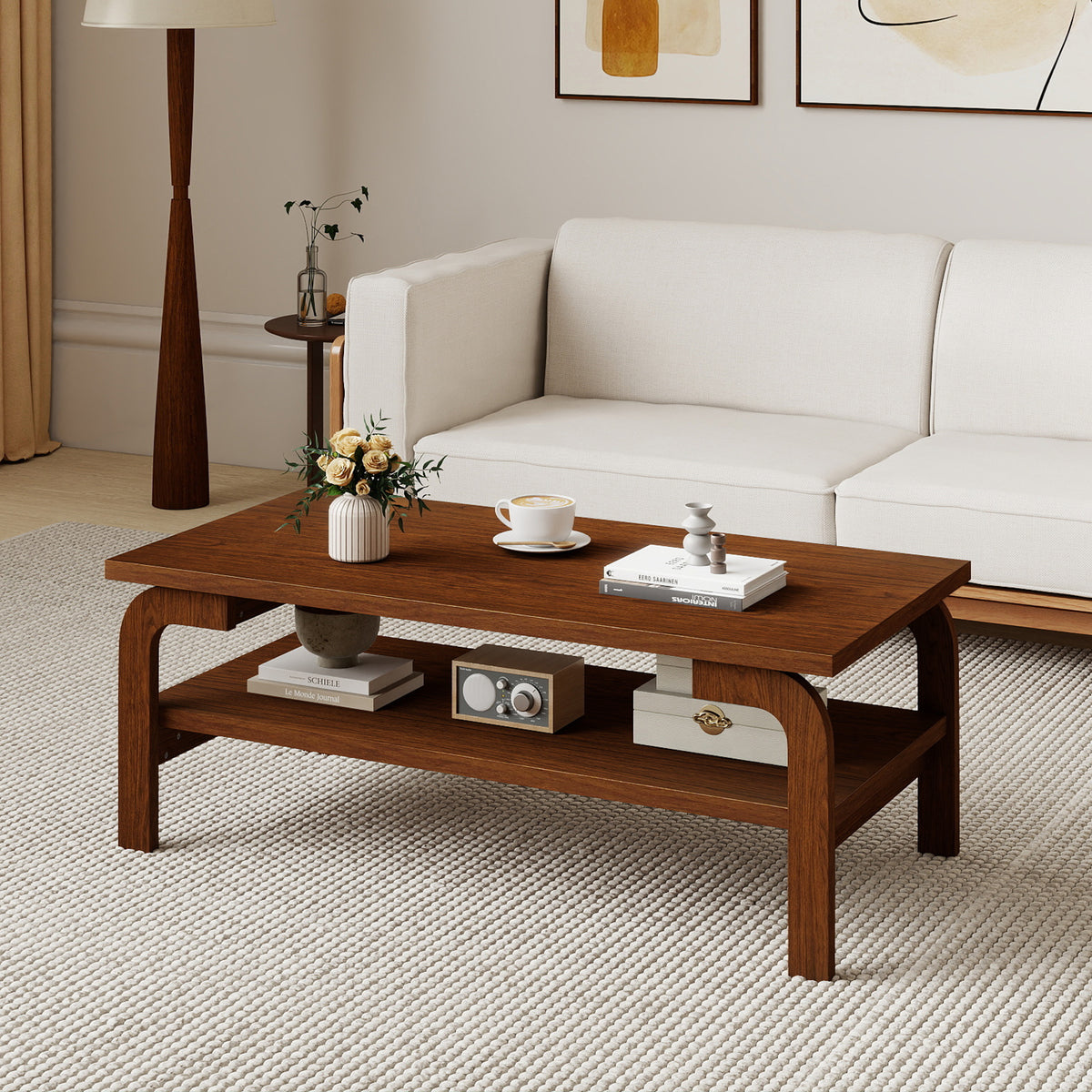 47 Inches Accent Rectangular Coffee Table for Living Room-Walnut-Coffee Tables-DECOROLALA