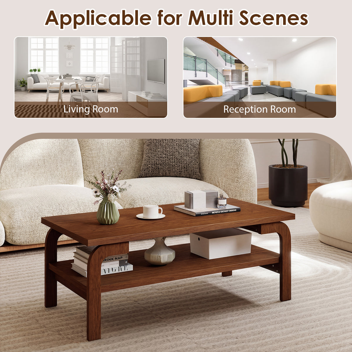 47 Inches Accent Rectangular Coffee Table for Living Room-Walnut-Coffee Tables-DECOROLALA