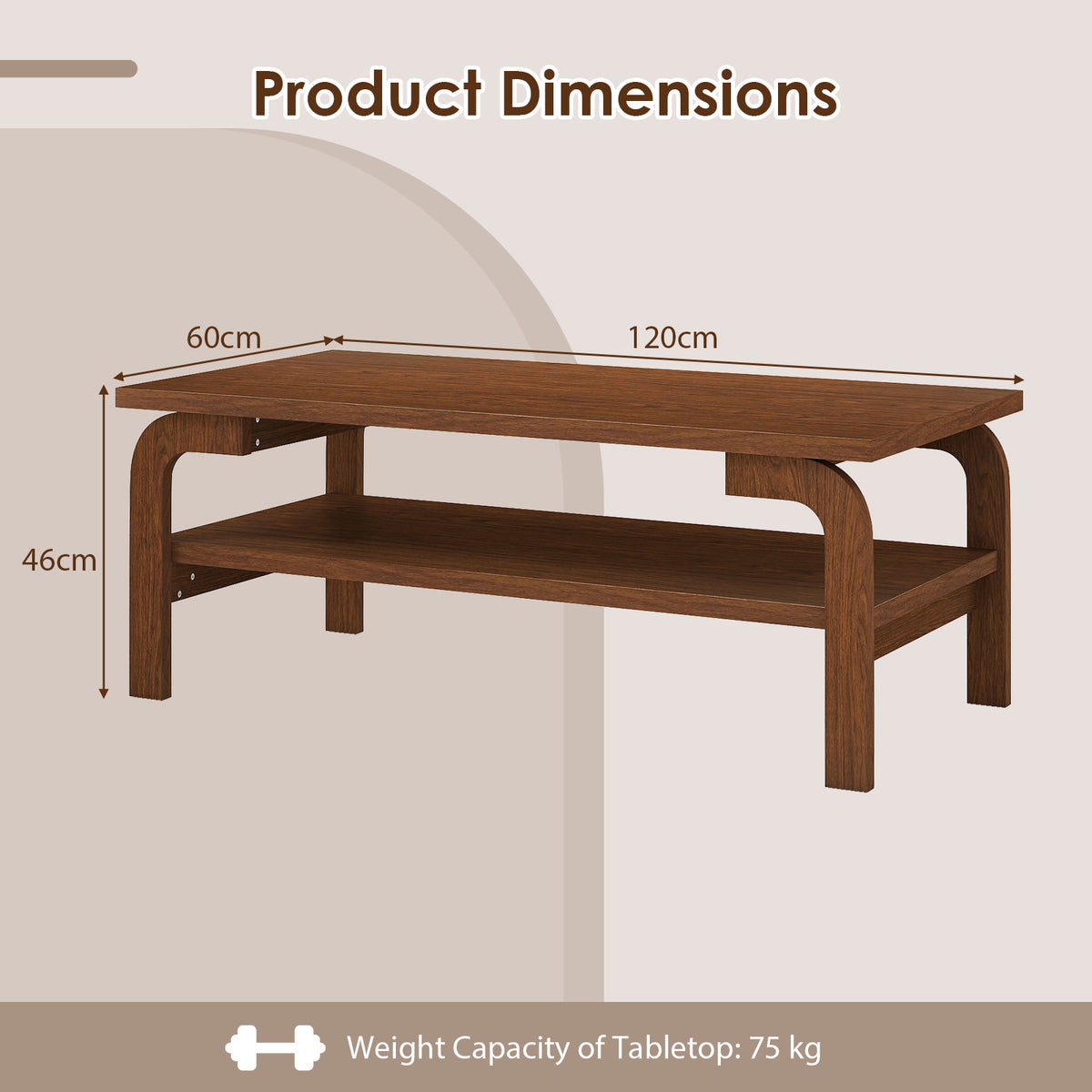 47 Inches Accent Rectangular Coffee Table for Living Room-Walnut-Coffee Tables-DECOROLALA
