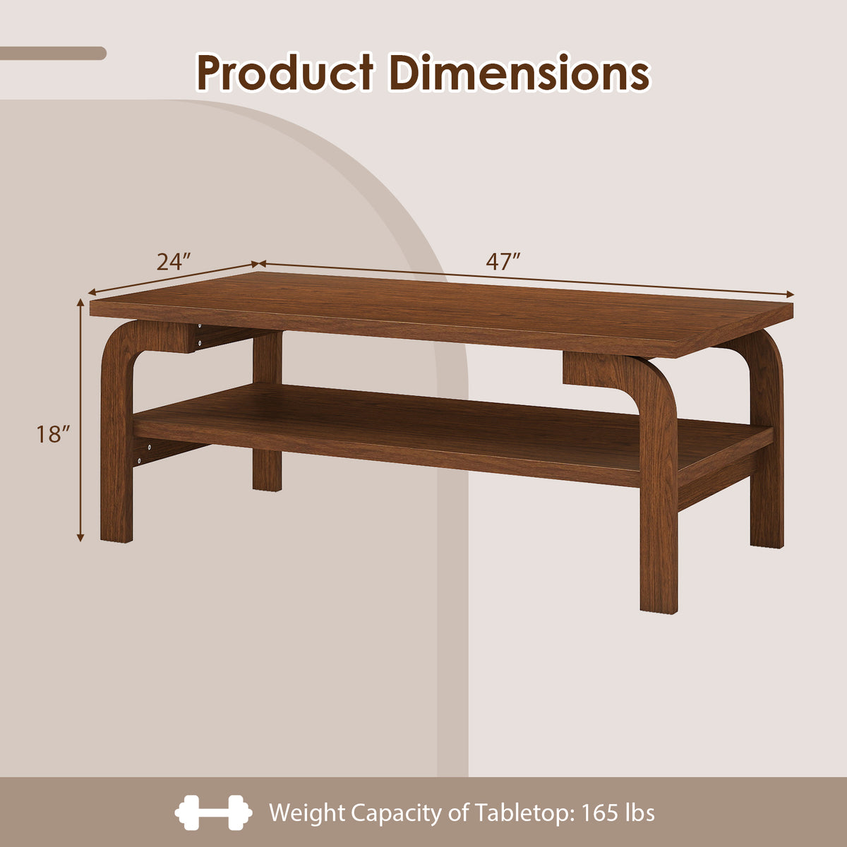 47 Inches Accent Rectangular Coffee Table for Living Room-Walnut-Coffee Tables-DECOROLALA