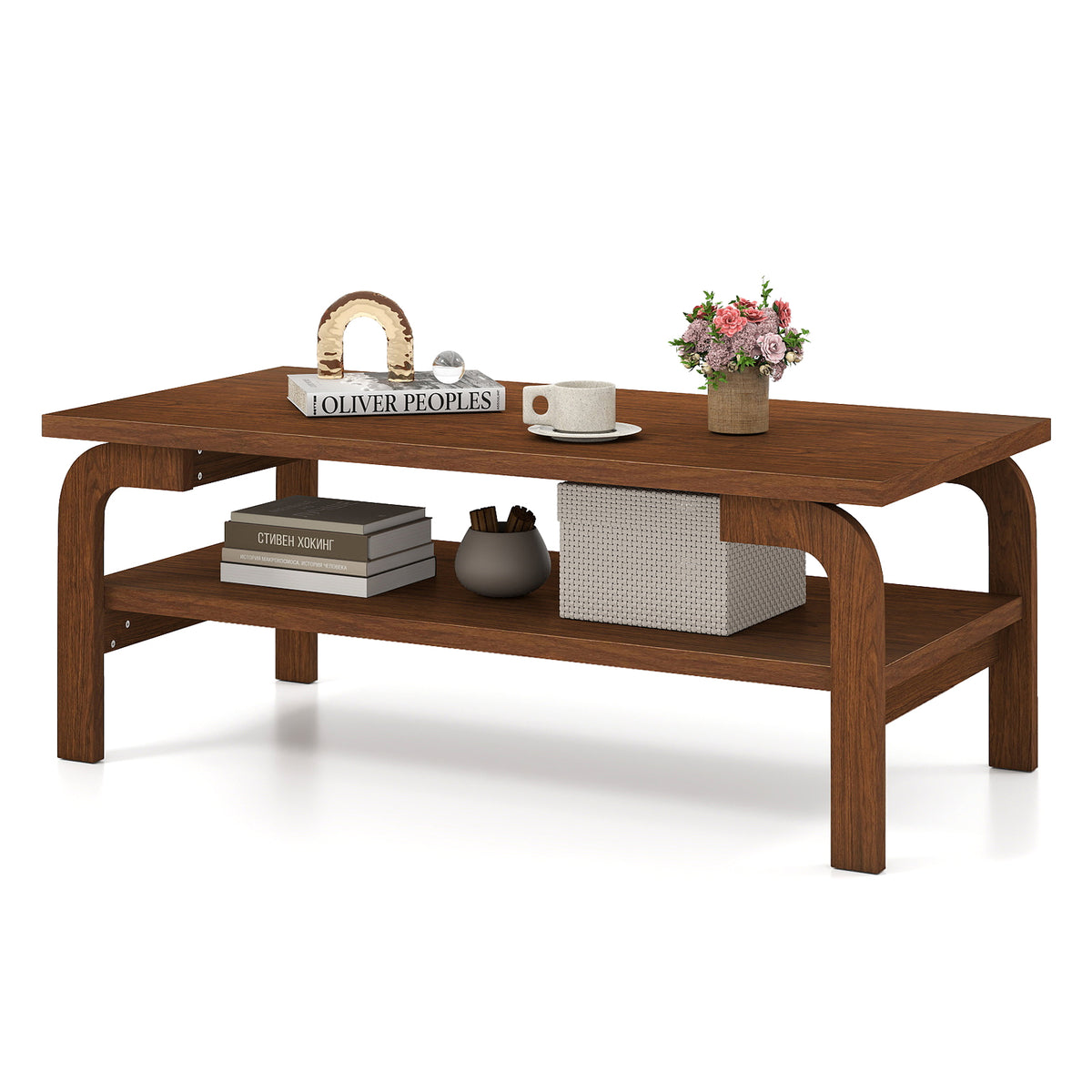 47 Inches Accent Rectangular Coffee Table for Living Room-Walnut-Coffee Tables-DECOROLALA