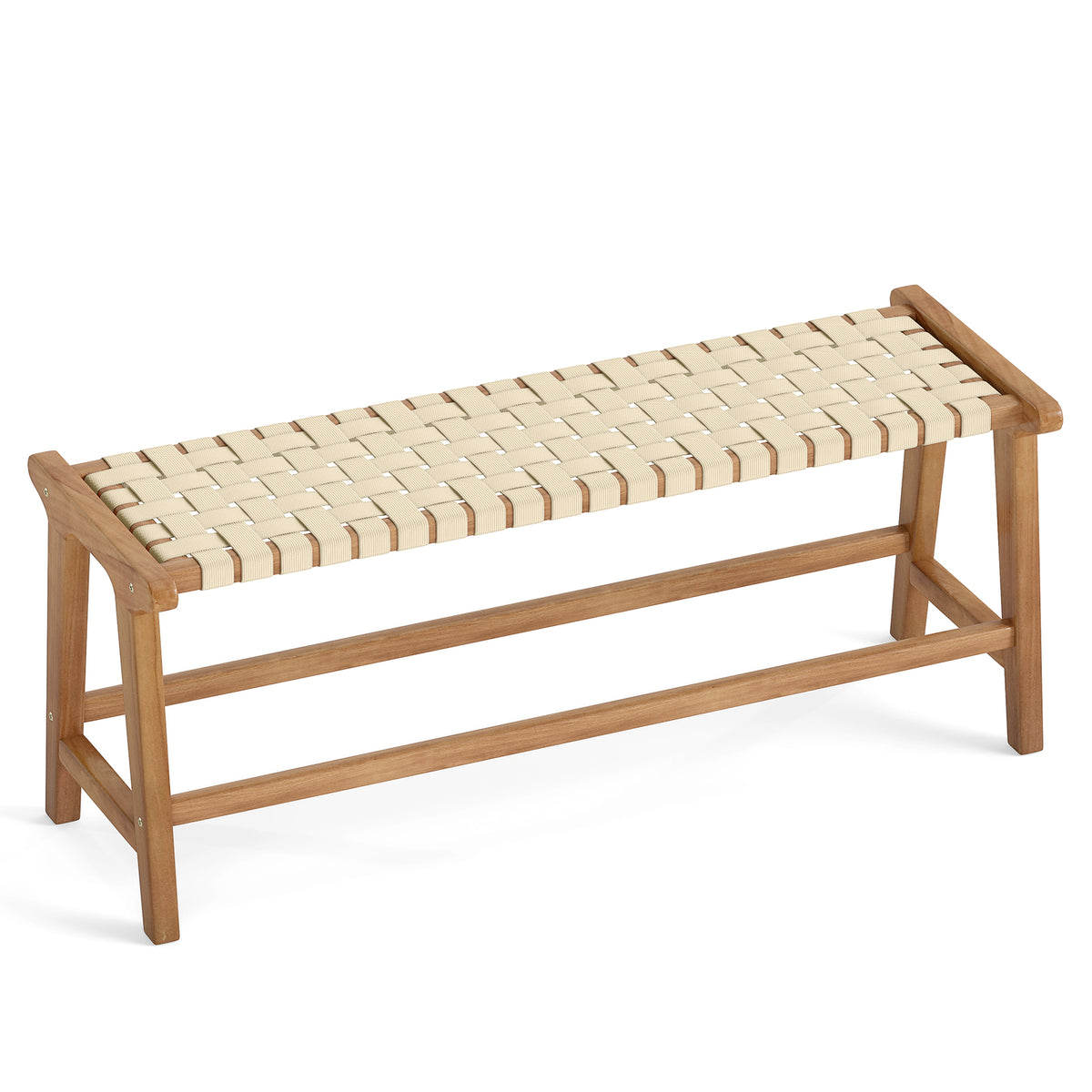 47 Inches Long Teak Wood Patio Bench with Weave Seat and Solid Wood Legs-Natural-Dining Chairs-DECOROLALA