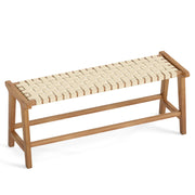 47 Inches Long Teak Wood Patio Bench with Weave Seat and Solid Wood Legs-Natural-Dining Chairs-DECOROLALA