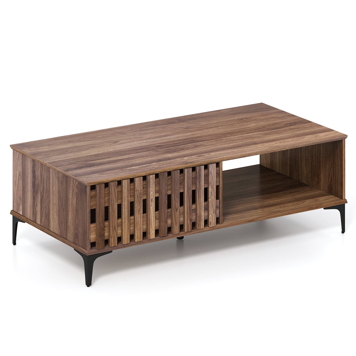 47 Inches Mid Century Coffee Table Farmhouse Wooden Center Table-Walnut-Coffee Tables-DECOROLALA