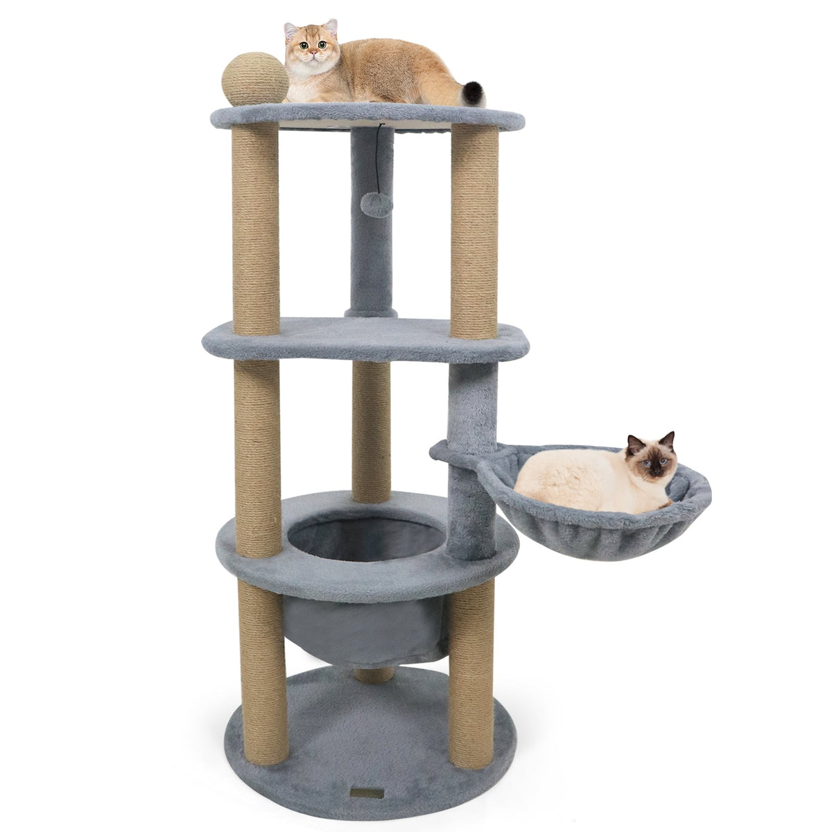47 Inches Tall Cat Tower with Cat Nest and Scratching Posts-Gray-Cat Trees & Scratchers-DECOROLALA