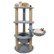 47 Inches Tall Cat Tower with Cat Nest and Scratching Posts-Gray-Cat Trees & Scratchers-DECOROLALA