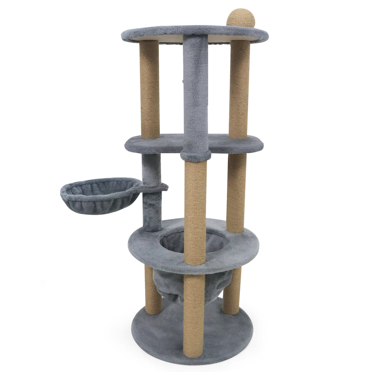 47 Inches Tall Cat Tower with Cat Nest and Scratching Posts-Gray-Cat Trees & Scratchers-DECOROLALA