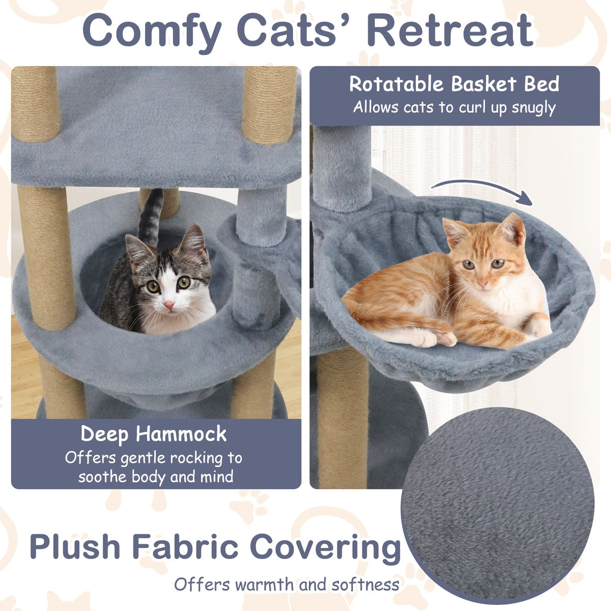 47 Inches Tall Cat Tower with Cat Nest and Scratching Posts-Gray-Cat Trees & Scratchers-DECOROLALA