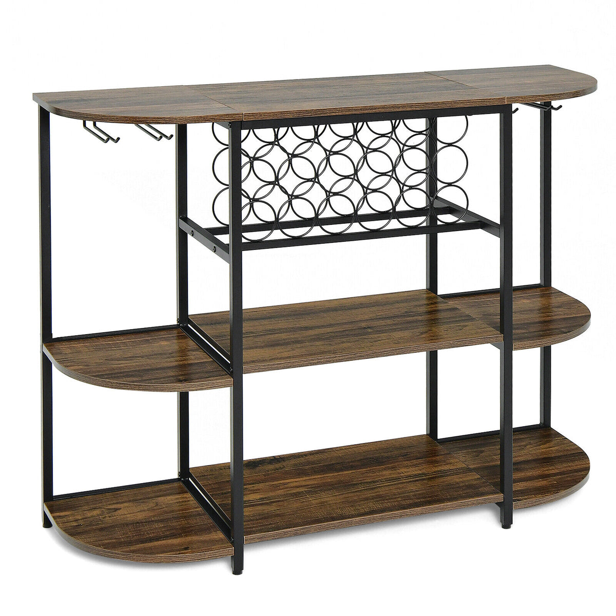 47 Inches Wine Rack Table with Glass Holder and Storage Shelves-Rustic Brown-Wine Racks-DECOROLALA